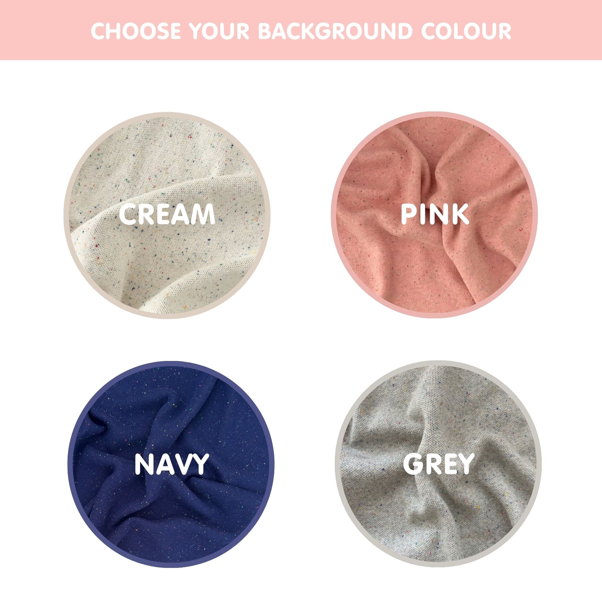 Color options for the baby blanket. TinyBitz custom baby blanket knitted from cotton in pink background in confetti pattern.
