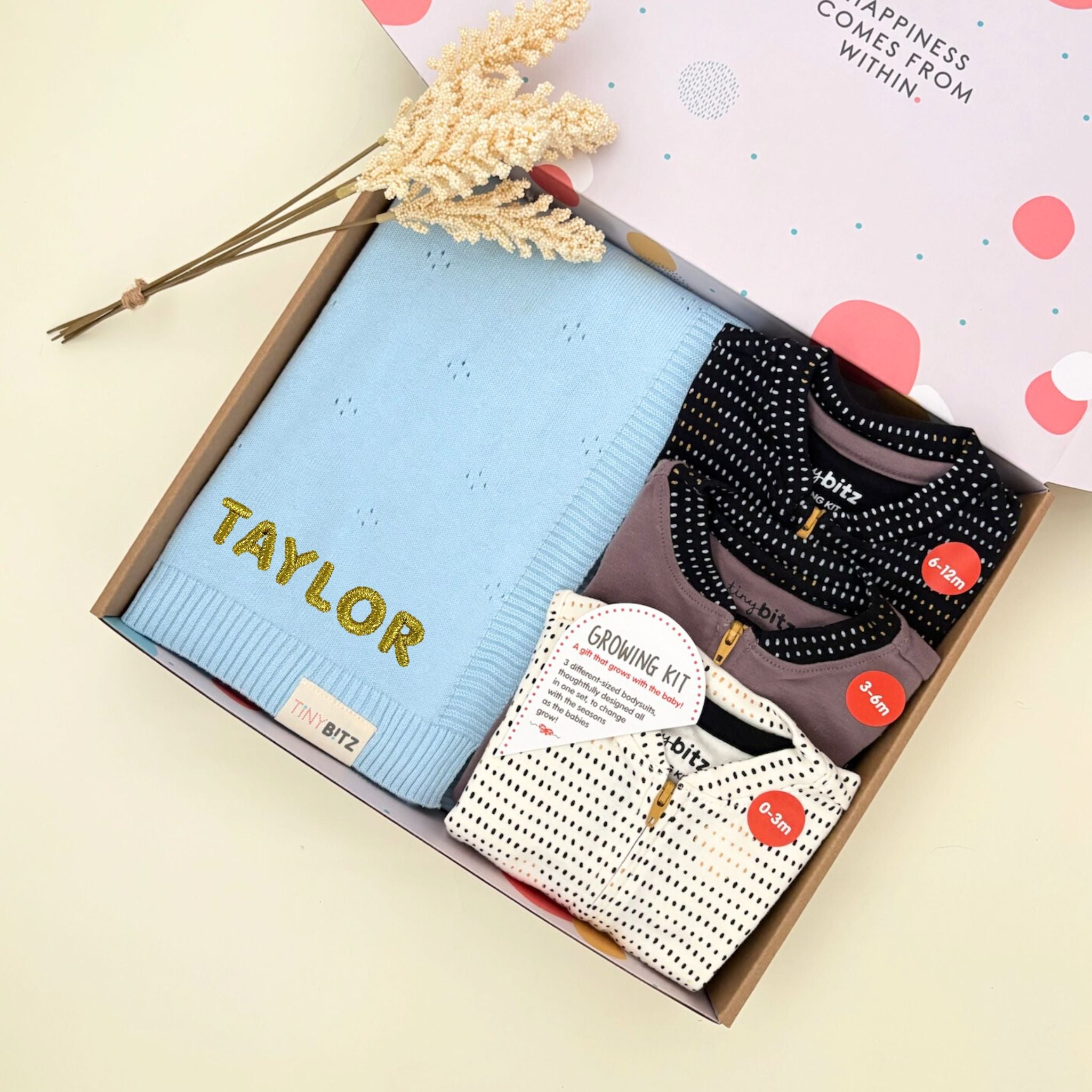 Personalized Growing Gift Set with Blanket for Baby Boys