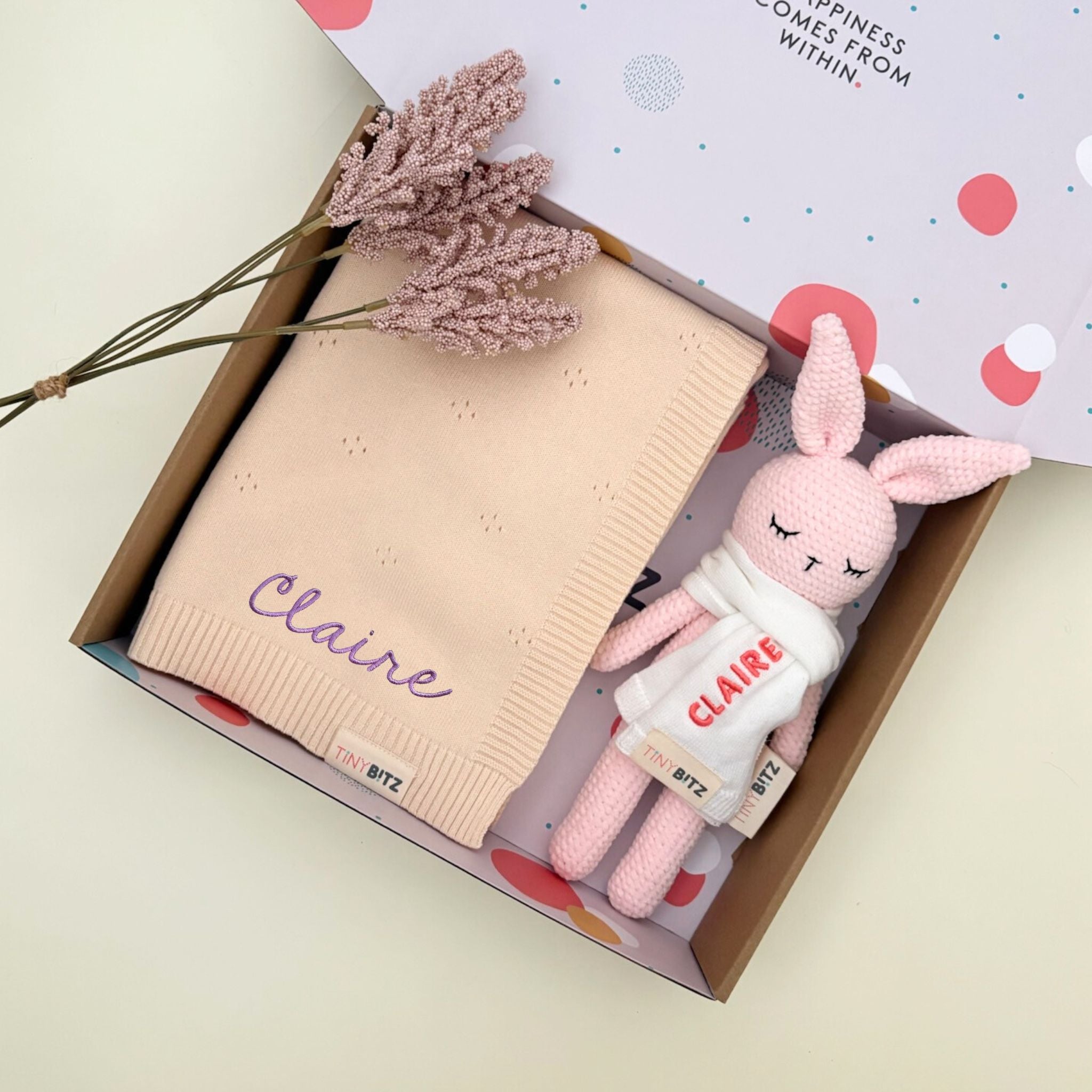Personalized Blanket with Handmade Bunny Soft Toy