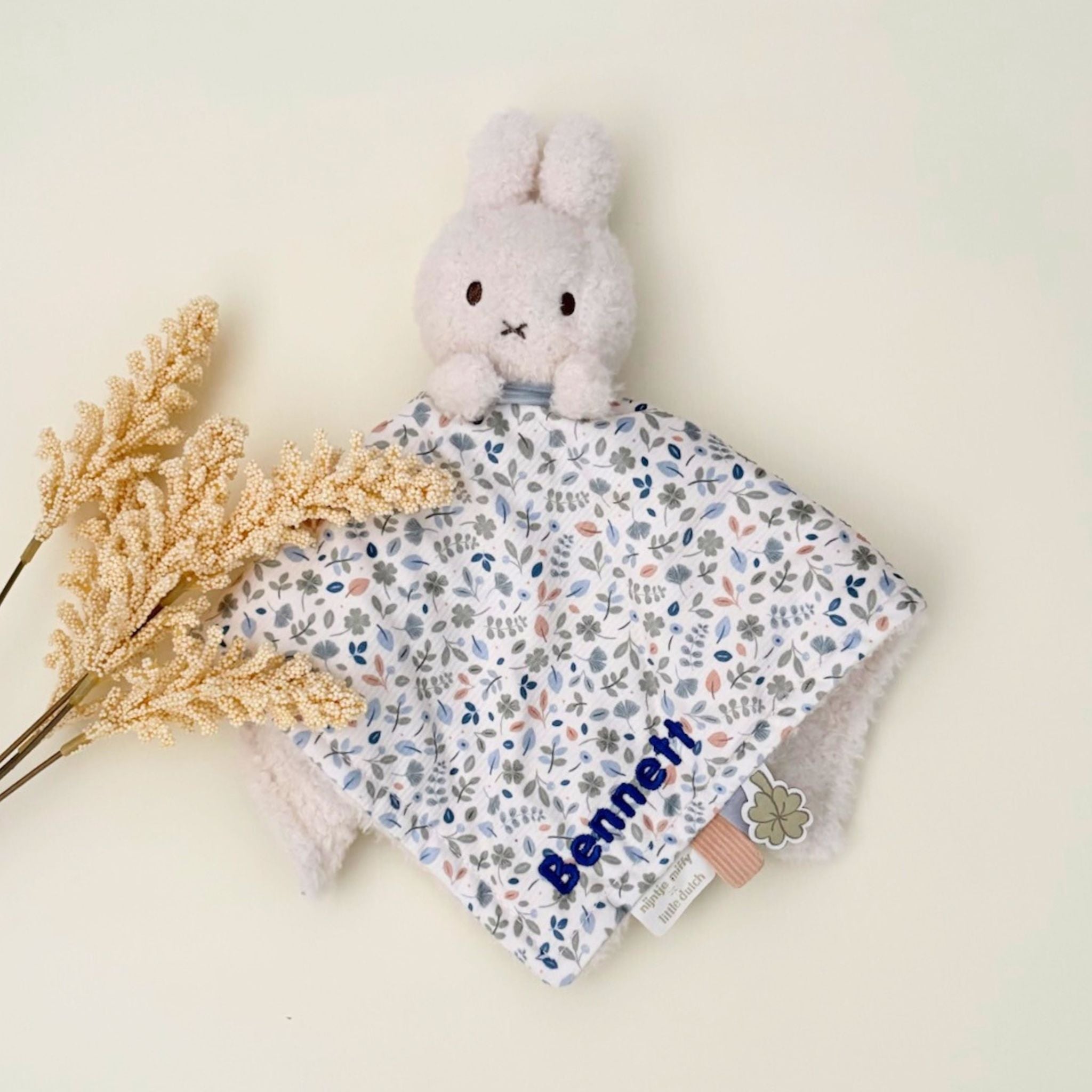 Personalized Miffy Cuddle Cloth (Blue Lucky Leaves)