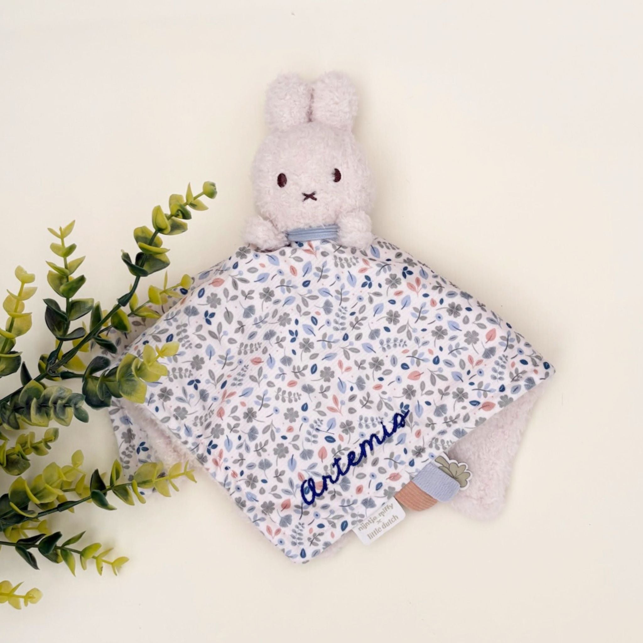 Personalized Miffy Cuddle Cloth (Blue Lucky Leaves)
