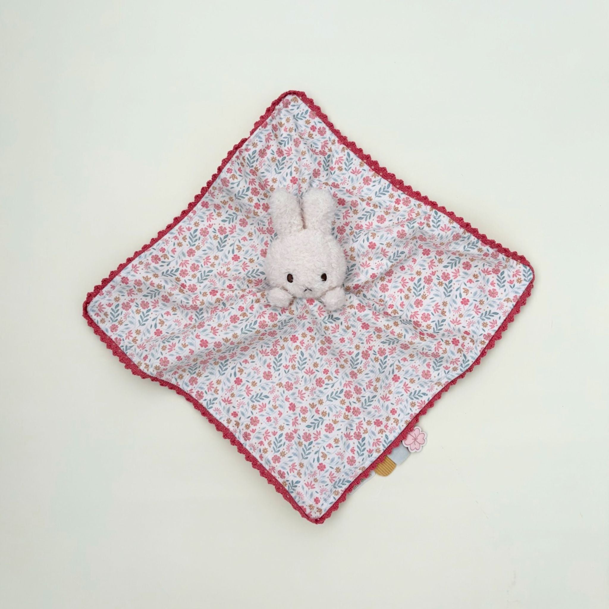 Pink Floral Miffy cuddle cloth, perfect for newborns and baby showers.