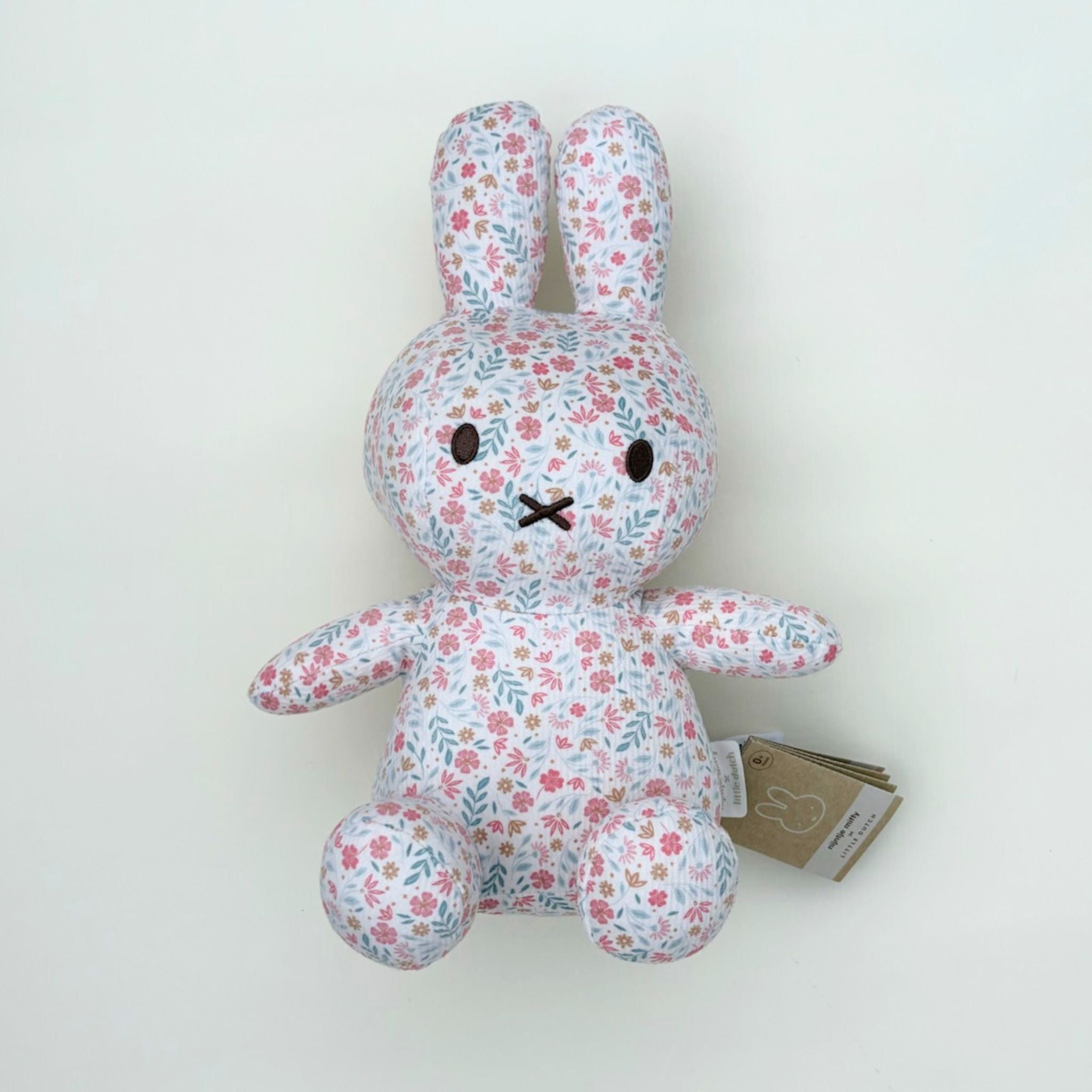 Floral Miffy plush toy in pink, perfect for newborns, baby showers, and Miffy toy lovers.