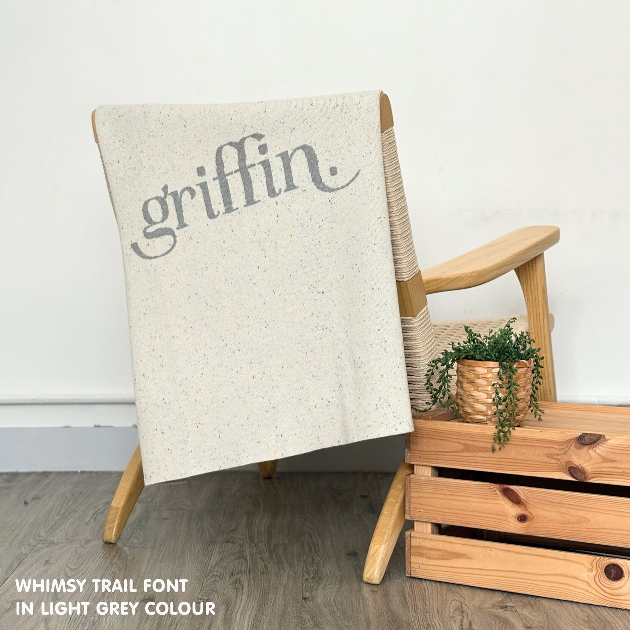 TinyBitz personalized kids knitted name blanket in cream with a confetti pattern, perfect gift for birthdays!