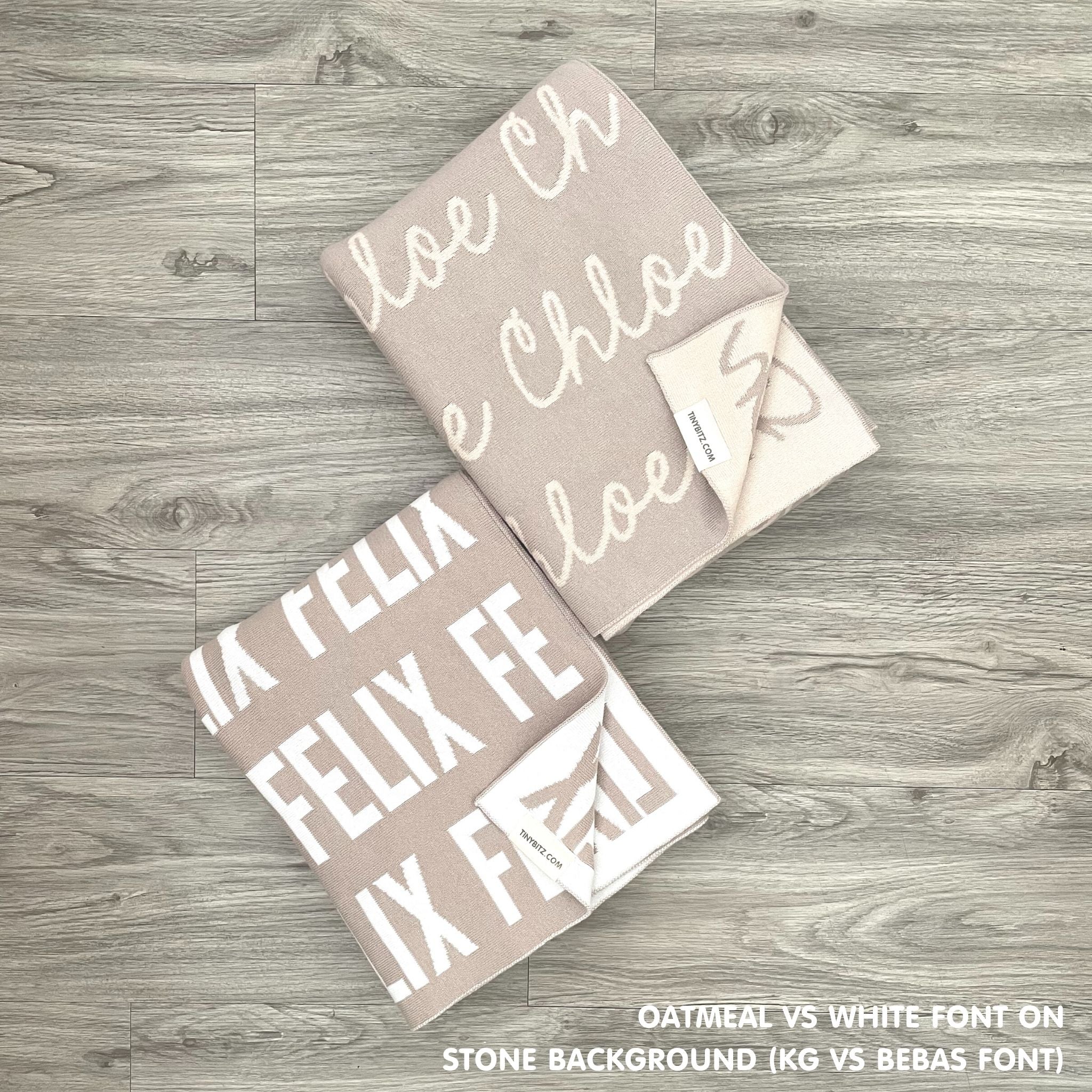 Custom cotton blanket for boys in stone background, personalized by TinyBitz.