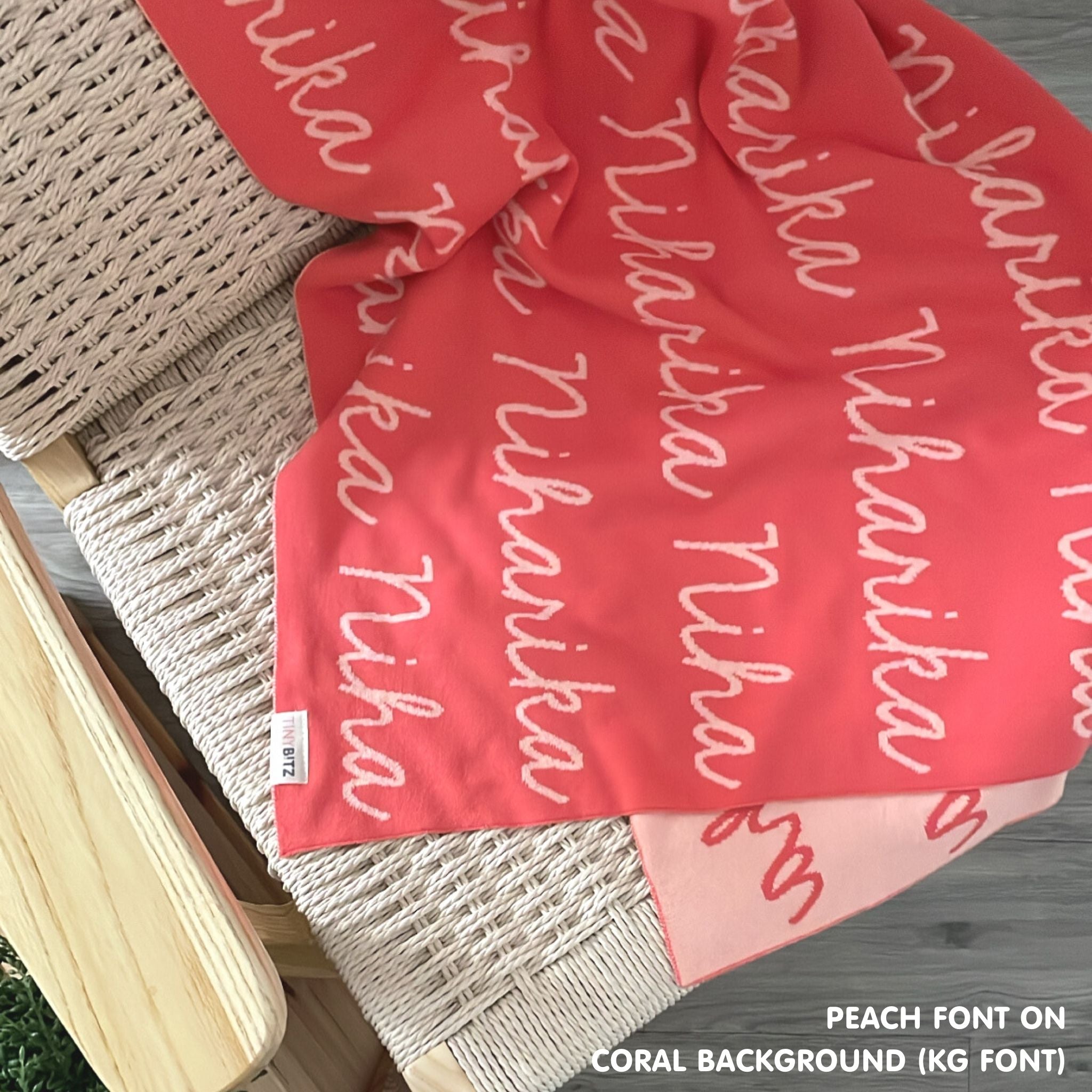 Custom cotton blanket as a gift for her, knitted in coral and peach by TinyBitz.