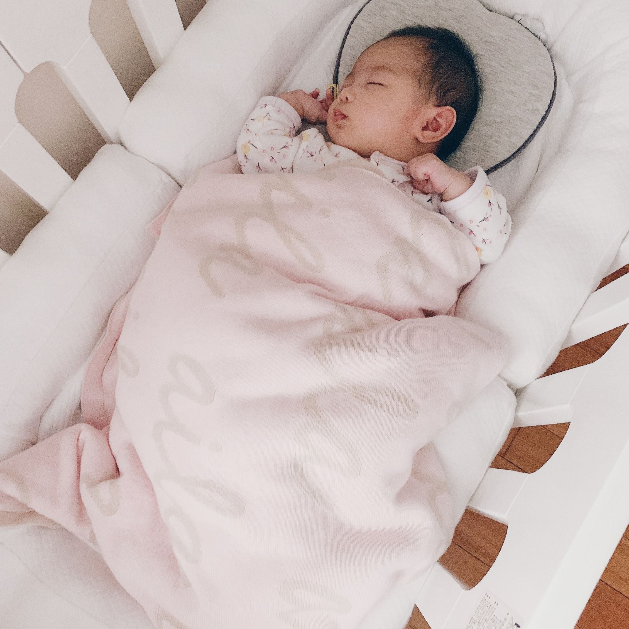 TinyBitz Personalized name blanket in light pink and oatmeal, perfect gift for newborn babies.