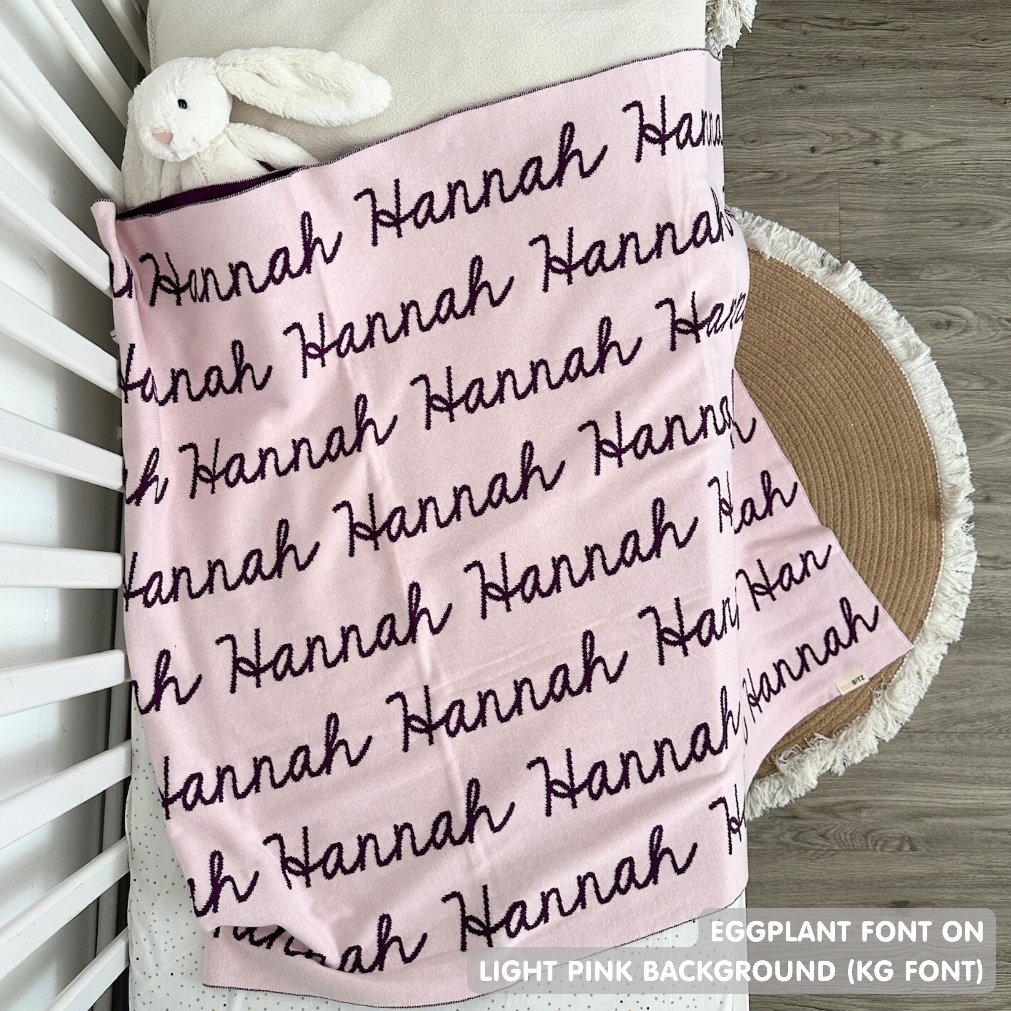 TinyBitz Custom blanket for baby girls knitted from cotton in light pink and eggplant, made by TinyBitz.