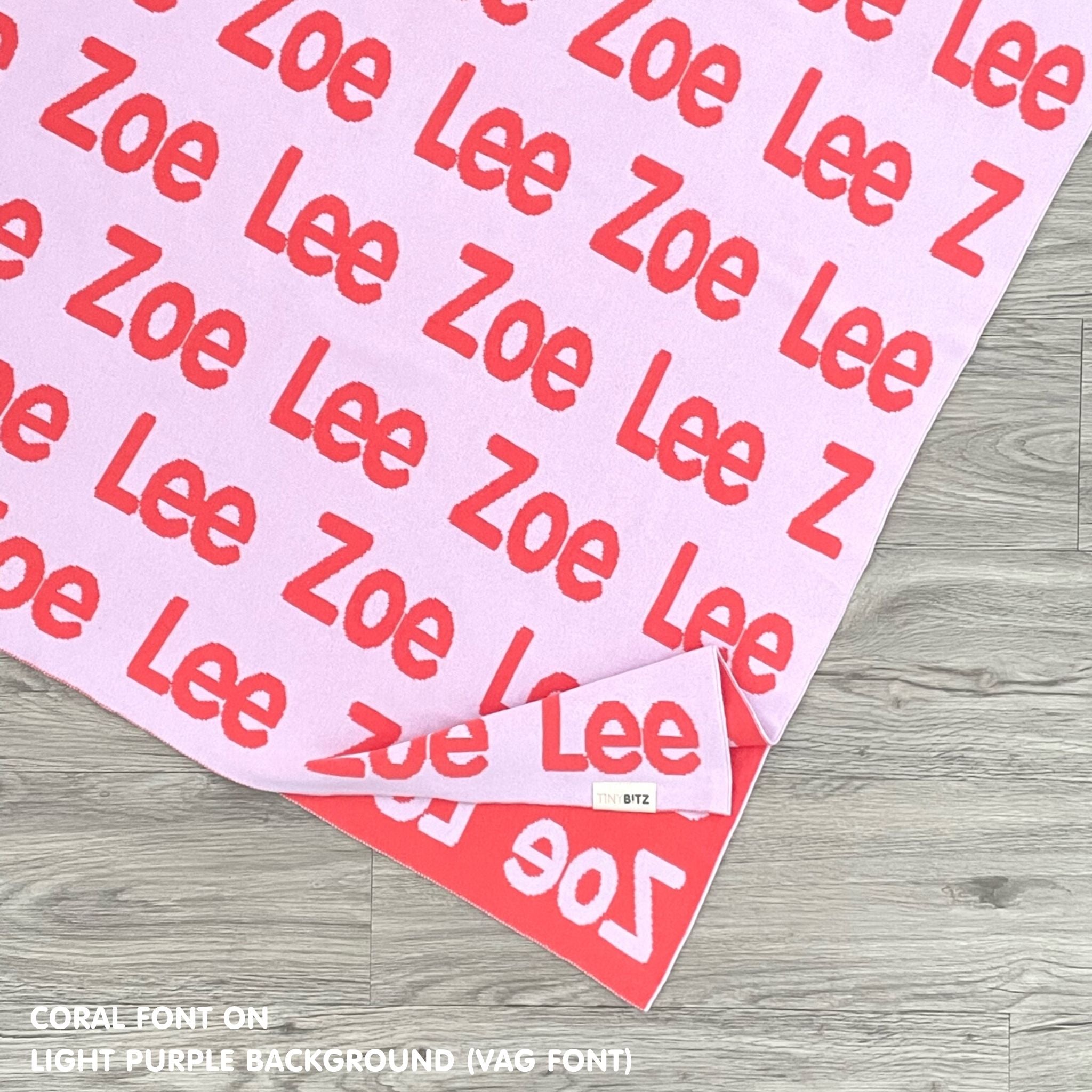 Custom cotton blanket as a gift for her, knitted in light purple and coral by TinyBitz.