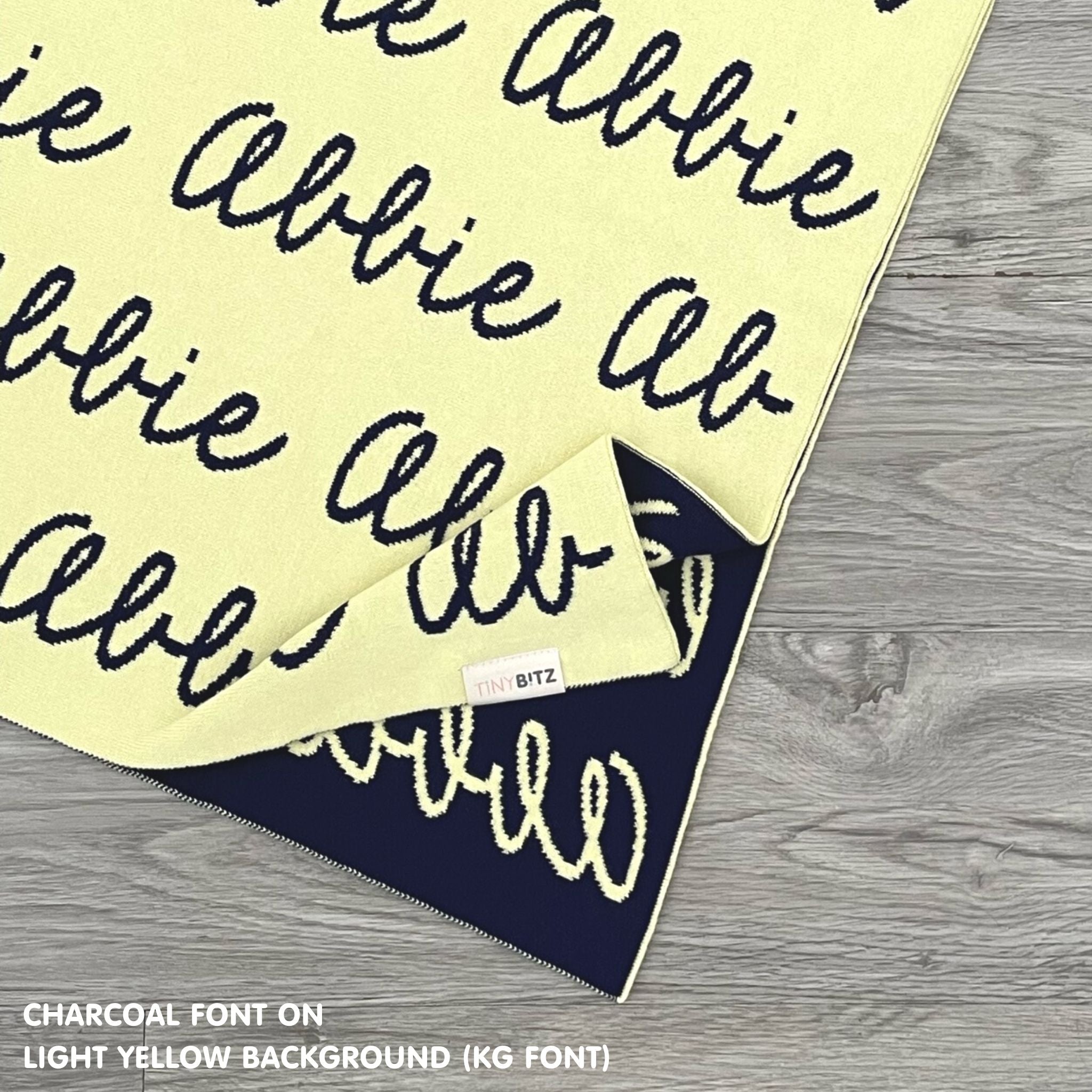 Custom cotton blanket as a gift for her, knitted in light yellow and charcoal by TinyBitz.