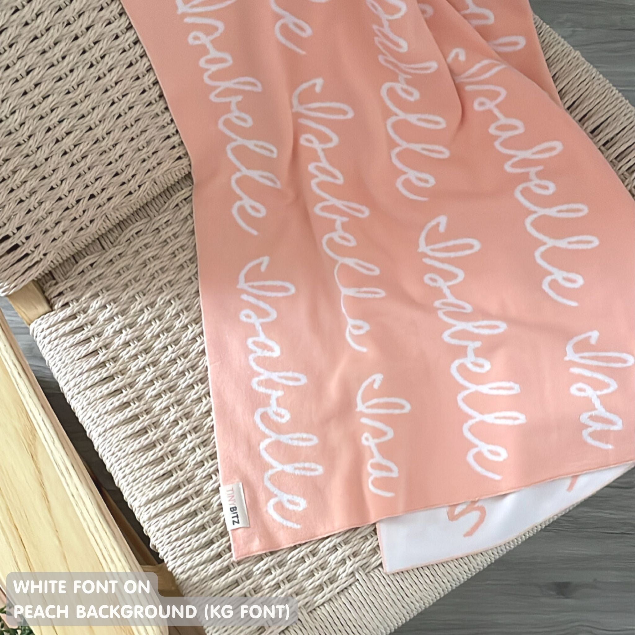 TinyBitz Custom blanket for baby girls knitted from cotton in peach and white, made by TinyBitz.