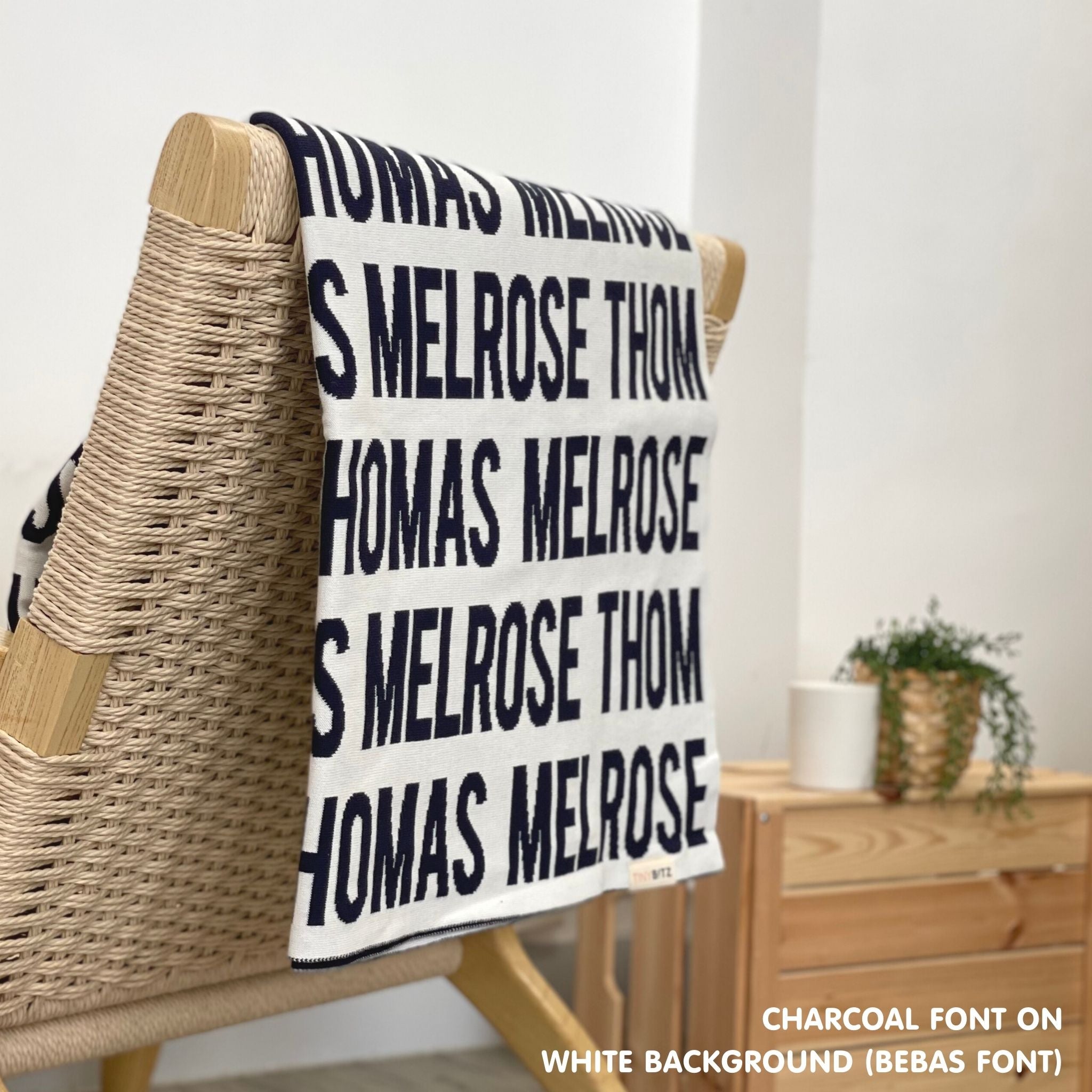 Custom cotton blanket as a gift for him, knitted in white and charcoal by TinyBitz.