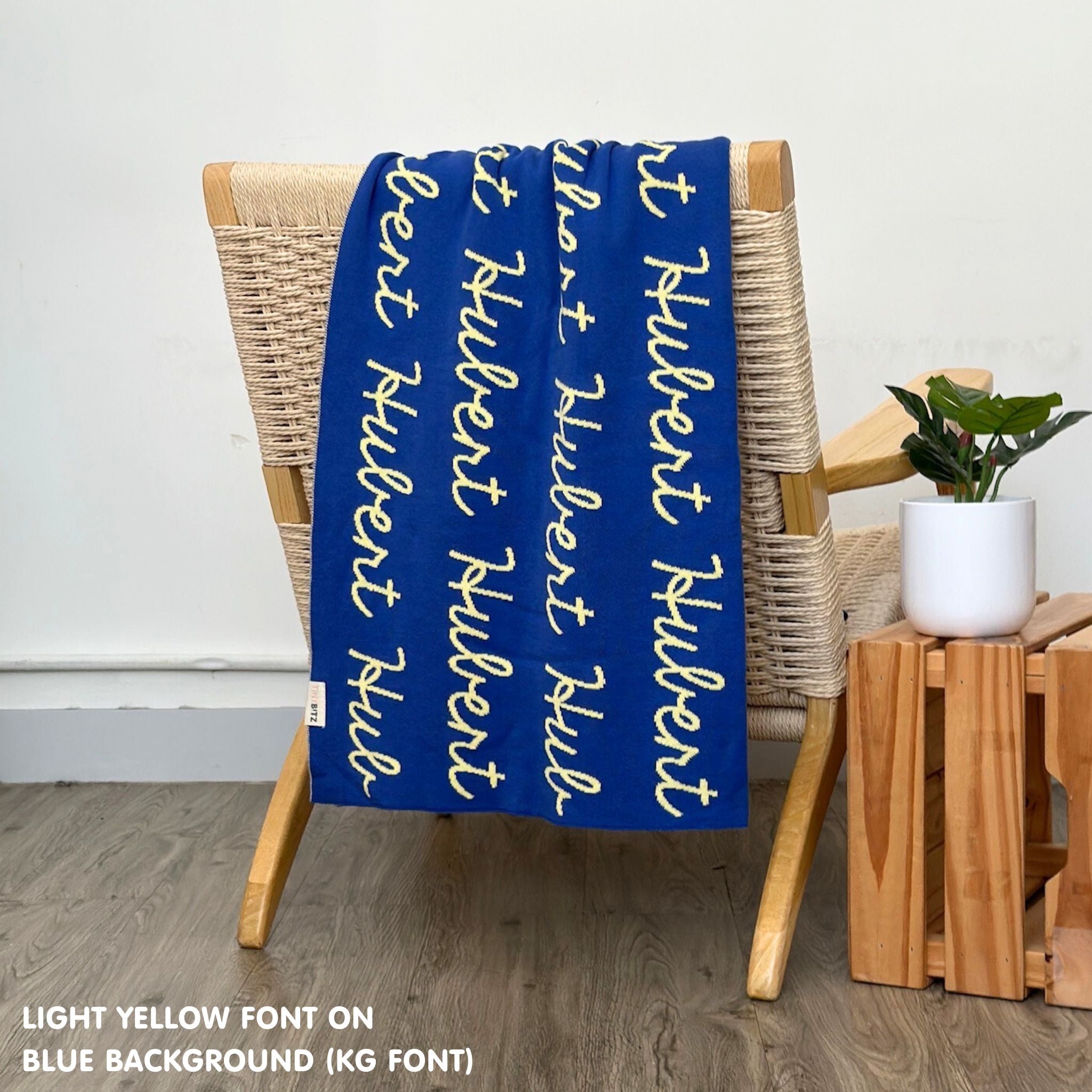 TinyBitz Custom blanket for boys, knitted from blue and light yellow, making the perfect birthday gift!