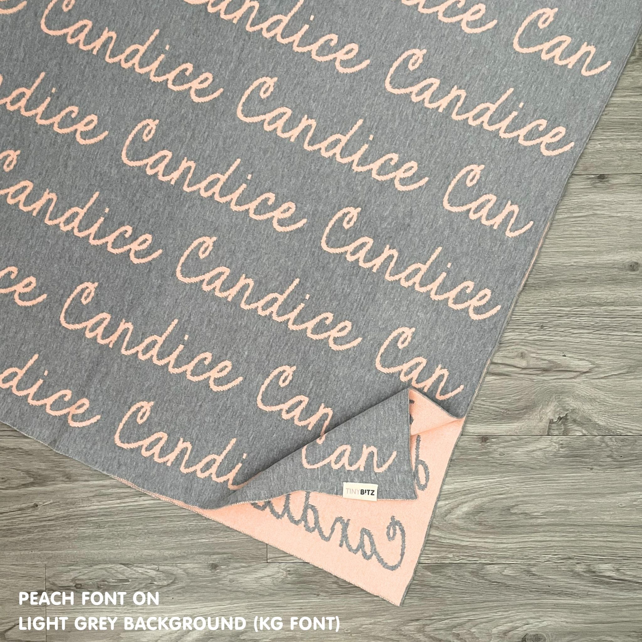 TinyBitz Custom blanket for girls, knitted from light grey and peach, making the perfect birthday gift!