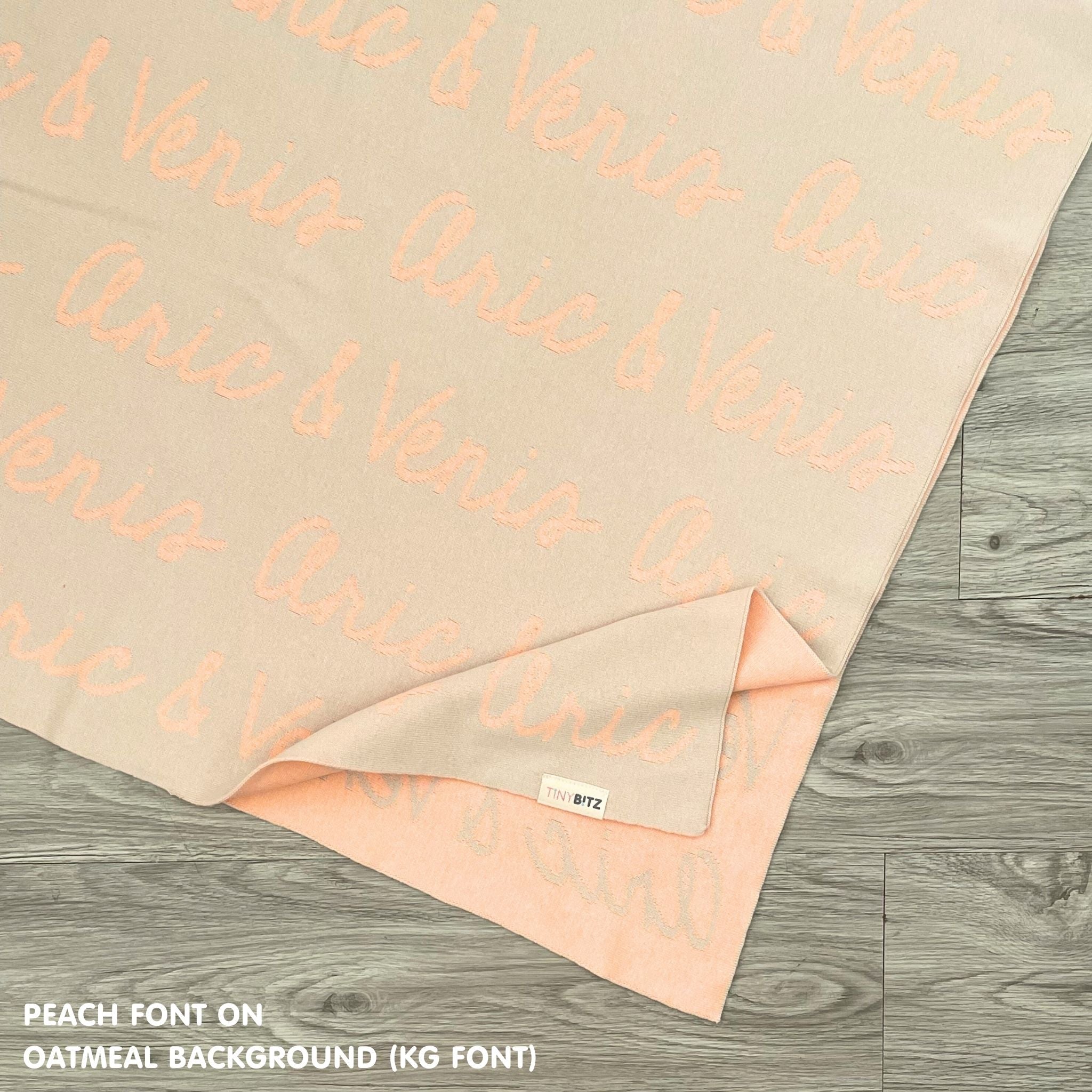 Custom cotton blanket for girls in oatmeal and peach, personalized by TinyBitz.