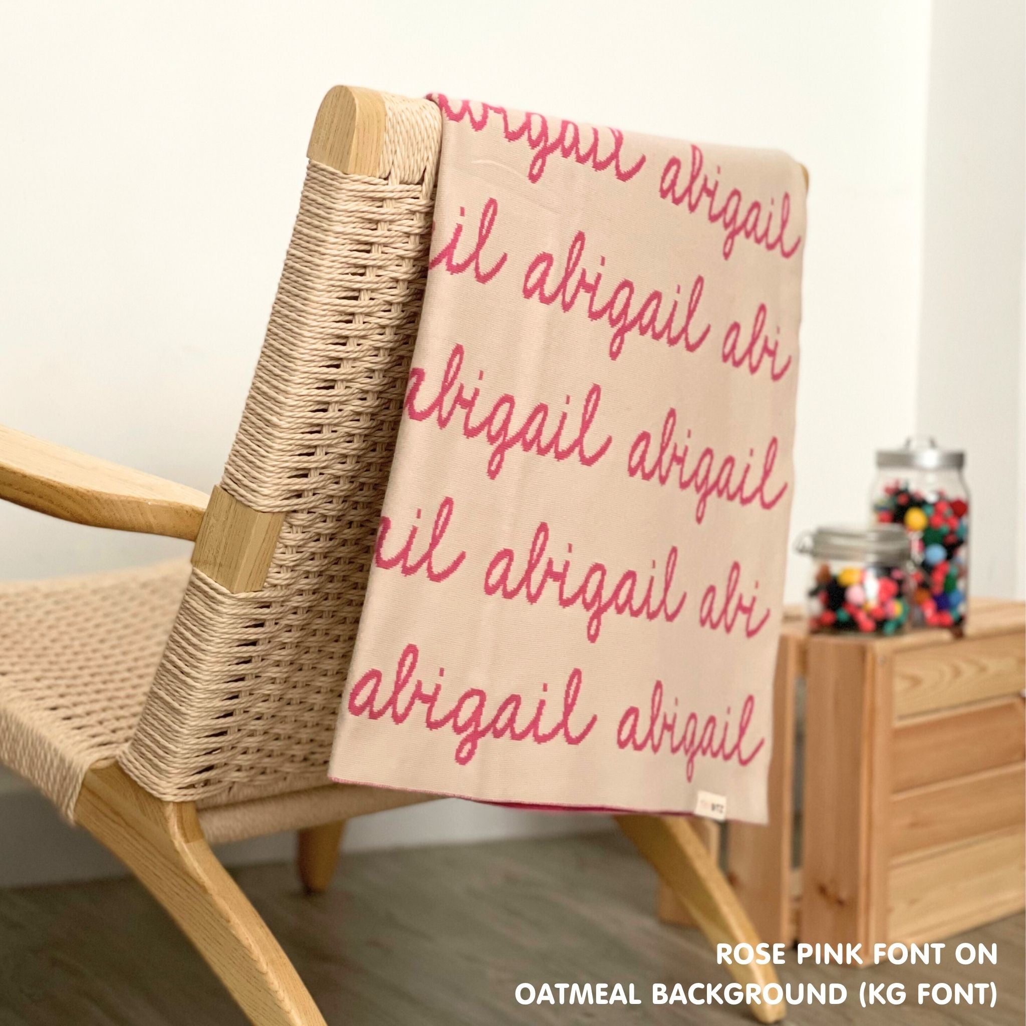 TinyBitz Personalized kids blanket in oatmeal and rose pink, a keepsake gift for your child.