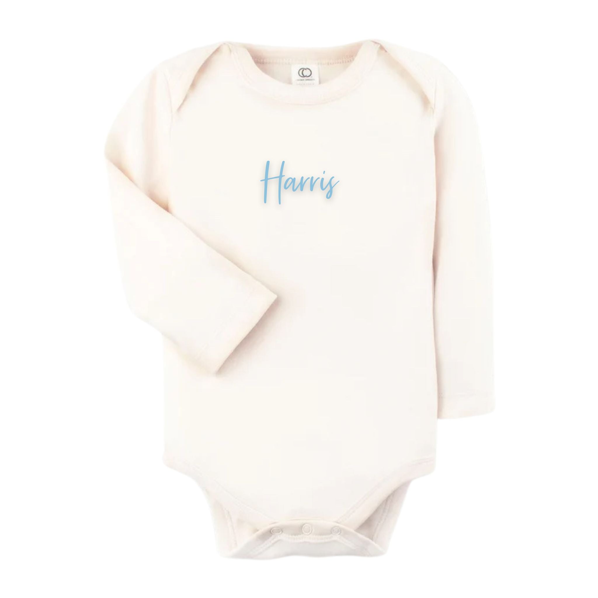 Personalised baby onesie with name embroidery in soft cream cotton, custom newborn gift by TinyBitz
