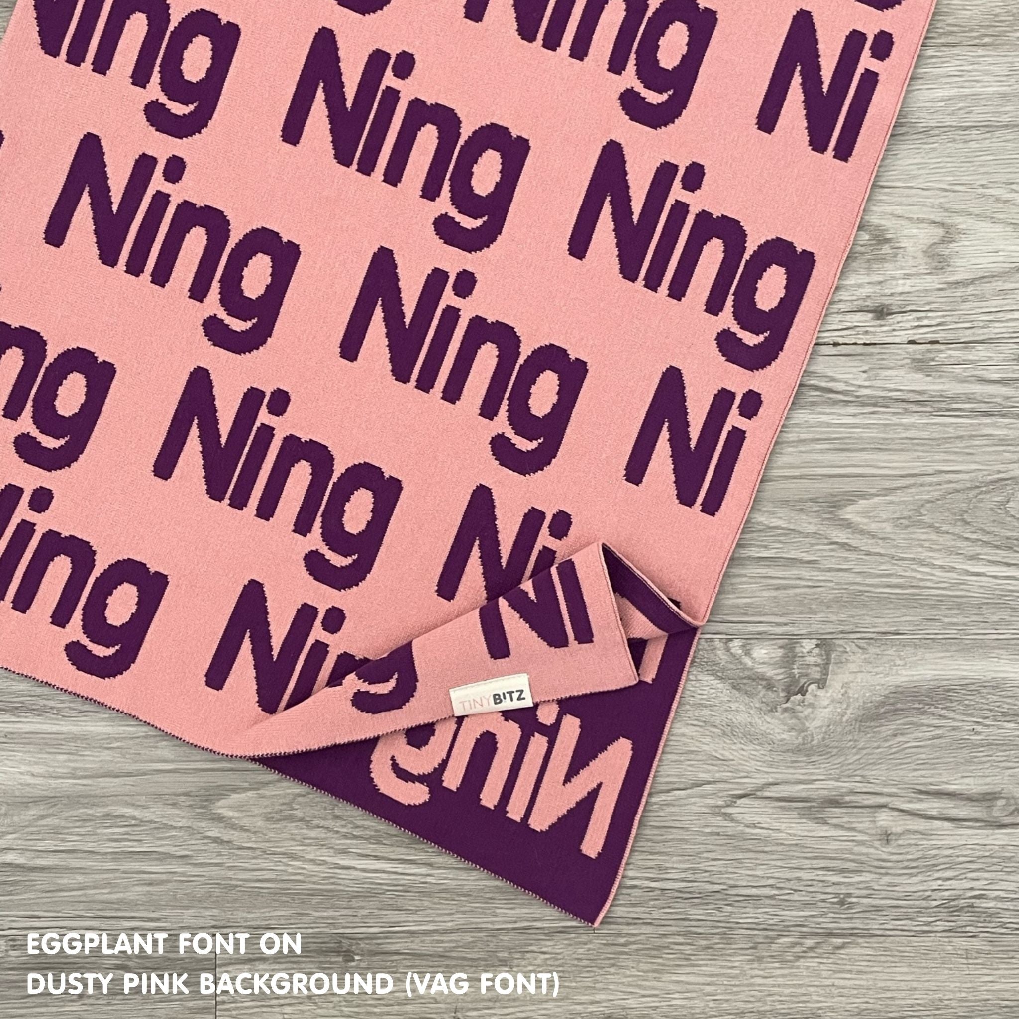 Personalised pet blanket for cats in dusty pink and eggplant knitted cotton, personalise your cat bed with custom knitted cat blanket by TinyBitz.