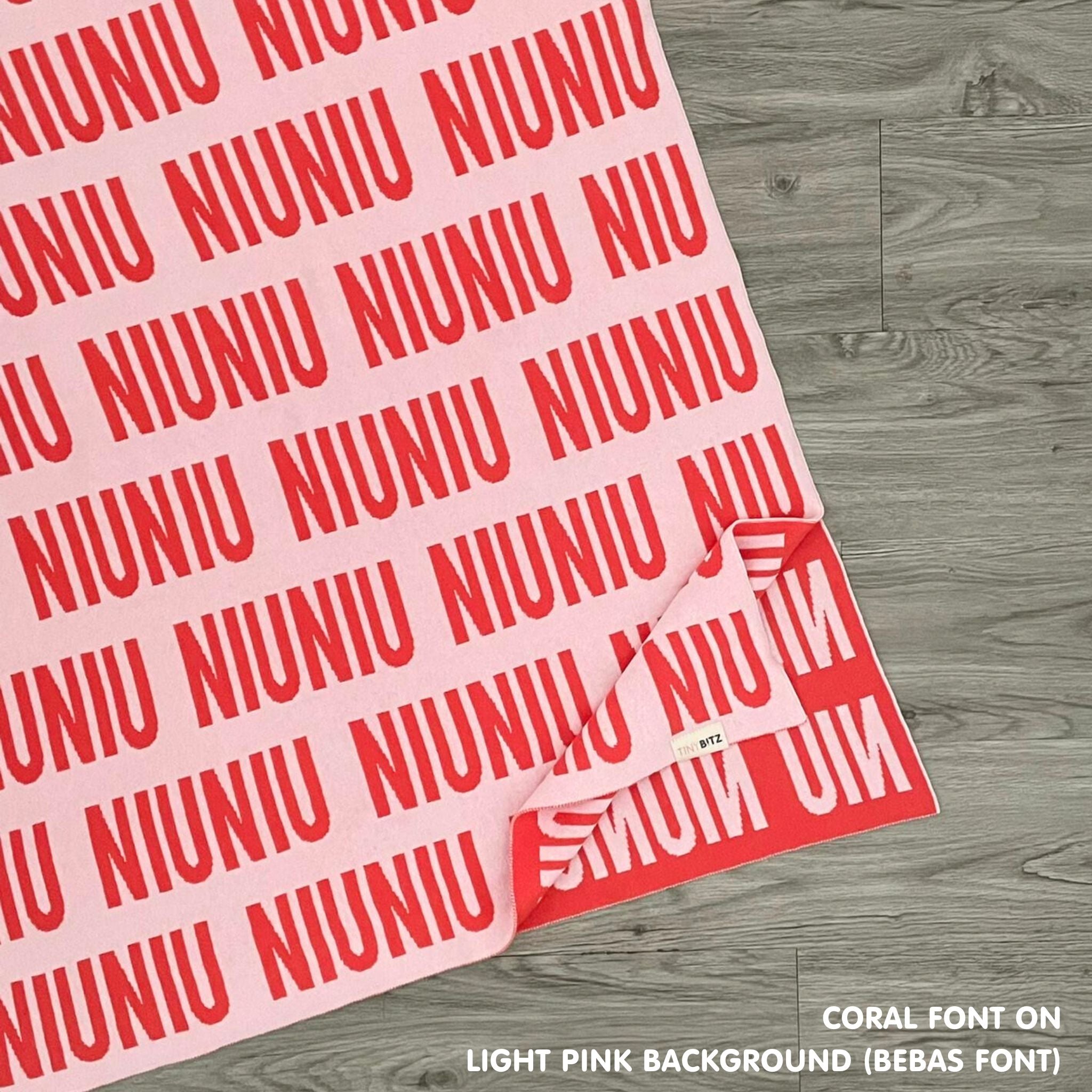 Personalised pet blanket for dogs in light pink and coral, custom knitted dog blanket by TinyBitz, cozy gift for small dogs.