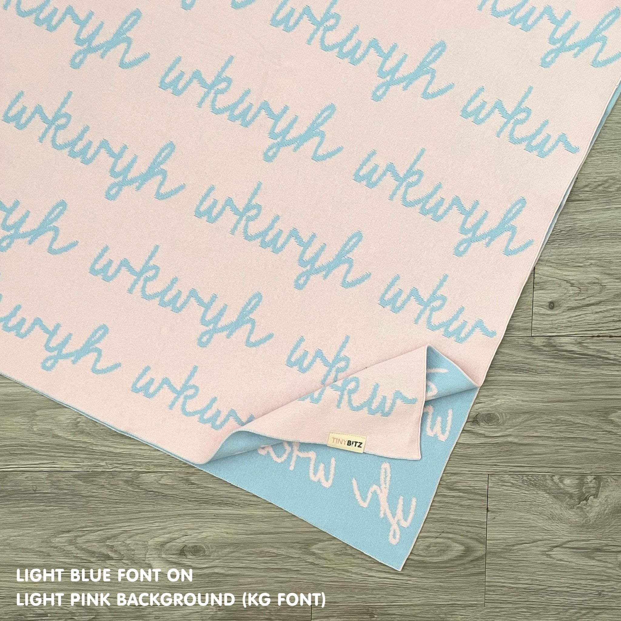 Personalised pet blanket with name Luka in light pink and light blue, custom dog blanket by TinyBitz, cozy gift for dogs.