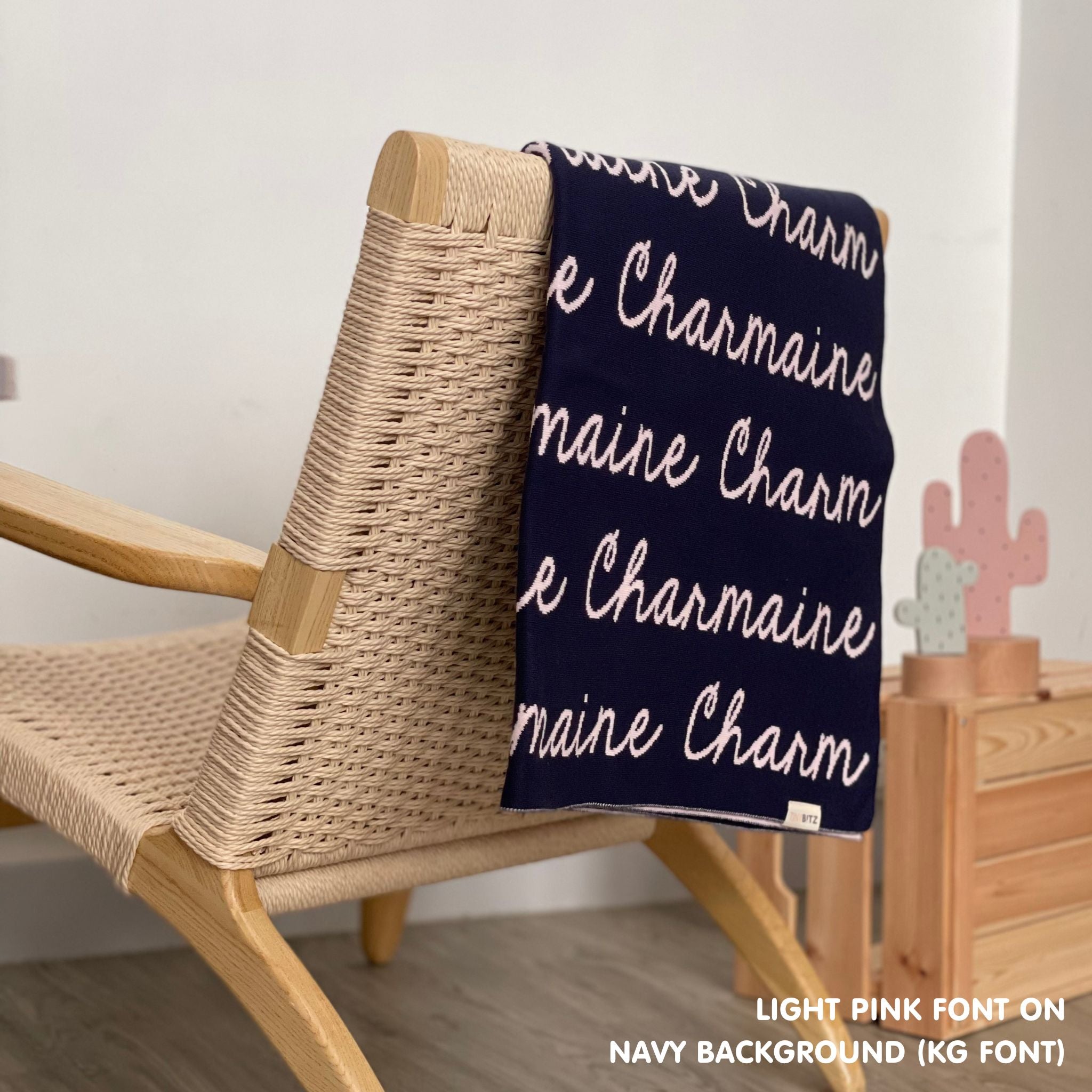 Personalised pet blanket for dogs in dusty pink and light pink,, custom knitted dog blanket by TinyBitz, cozy gift for small dogs.