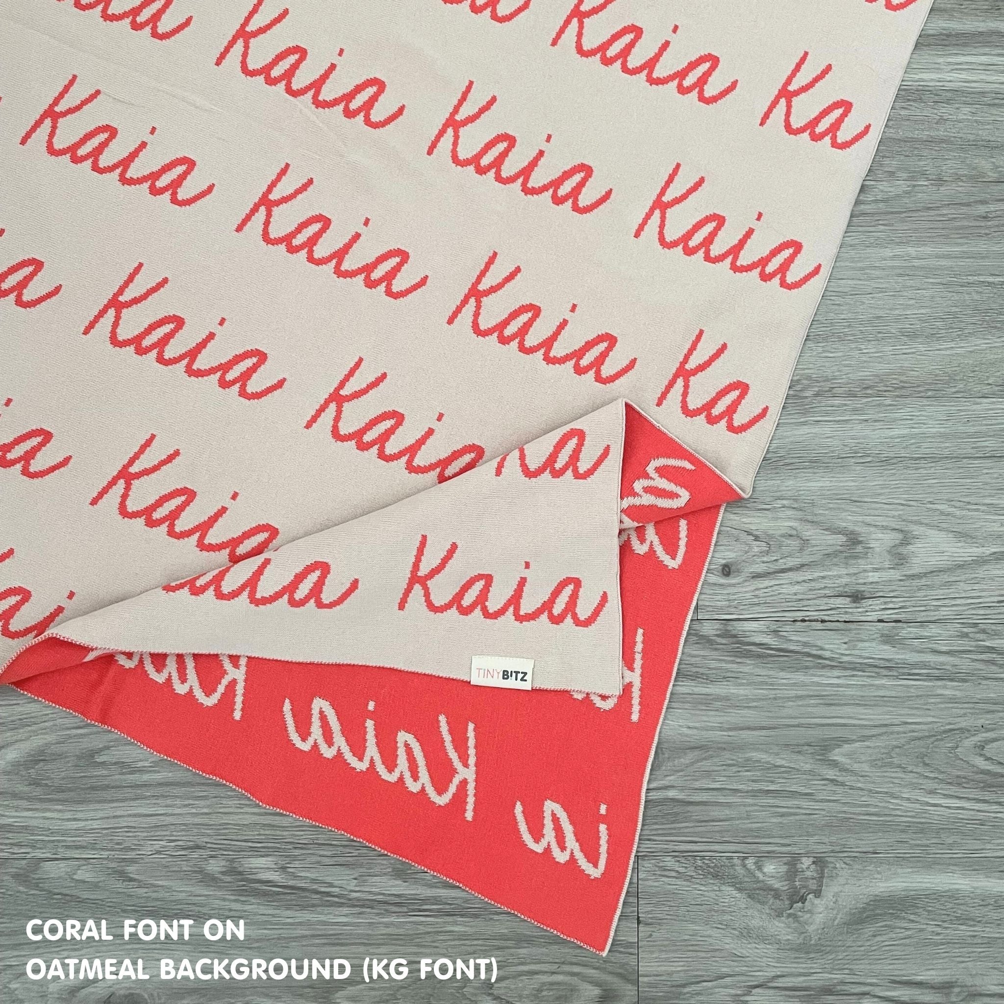 Personalised pet blanket for dogs in oatmeal and coral, custom knitted dog blanket by TinyBitz, cozy gift for small dogs.