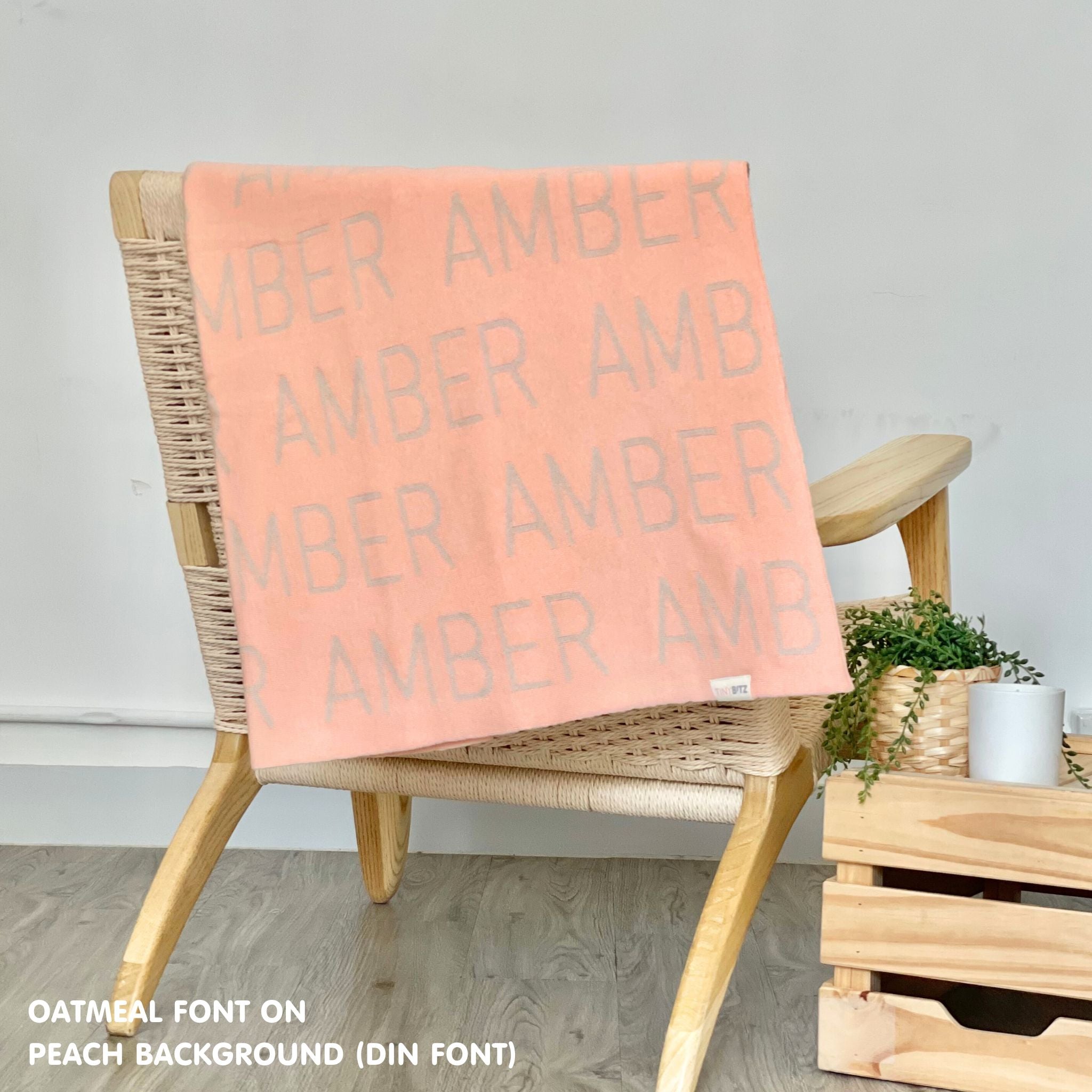 Personalised pet blanket for dogs in peach and oamteal, custom knitted dog blanket by TinyBitz, cozy gift for small dogs.