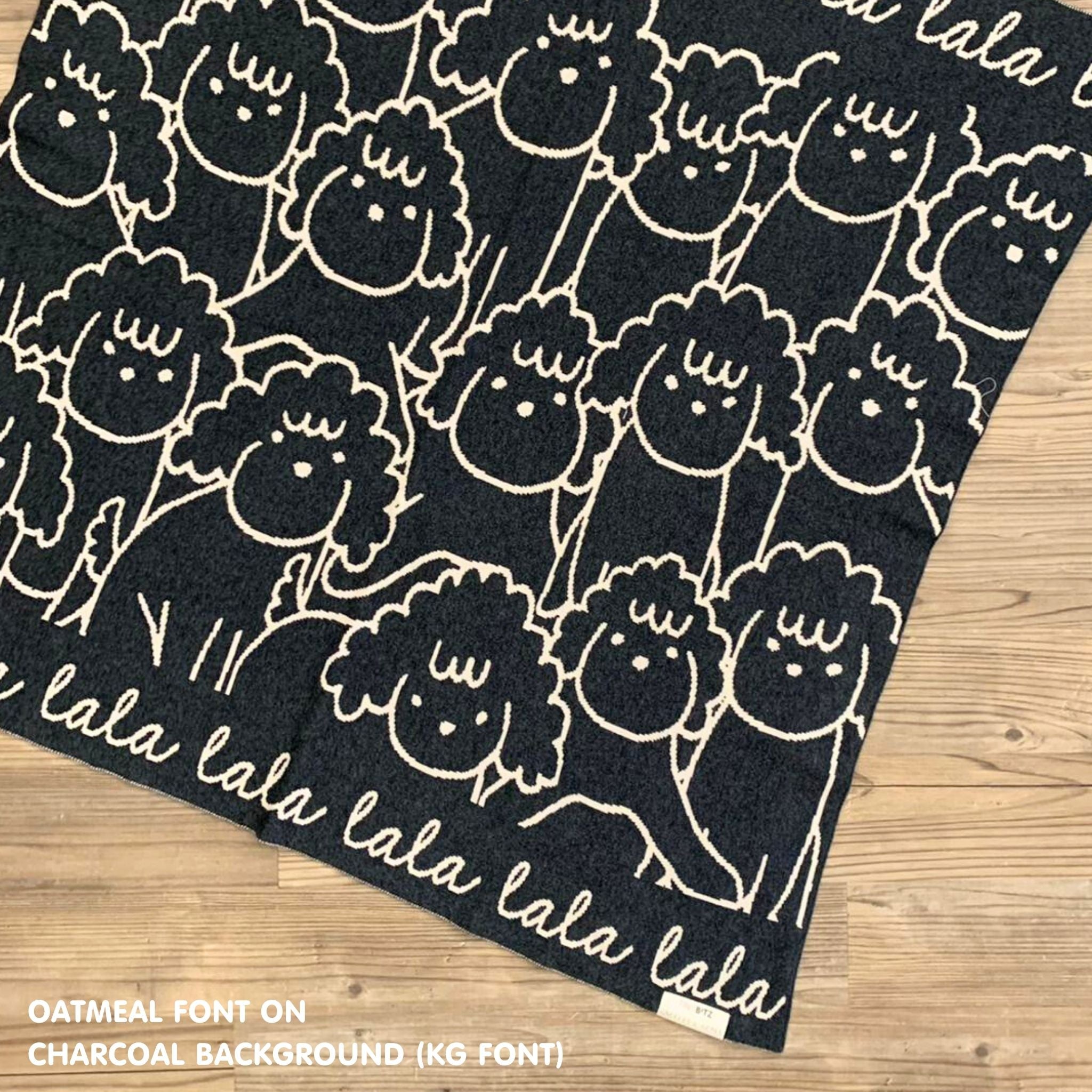 Personalised pet blanket for Poodle in charcoal and oatmeal knitted cotton, personalise your dog bed with custom knitted cat blanket by TinyBitz.