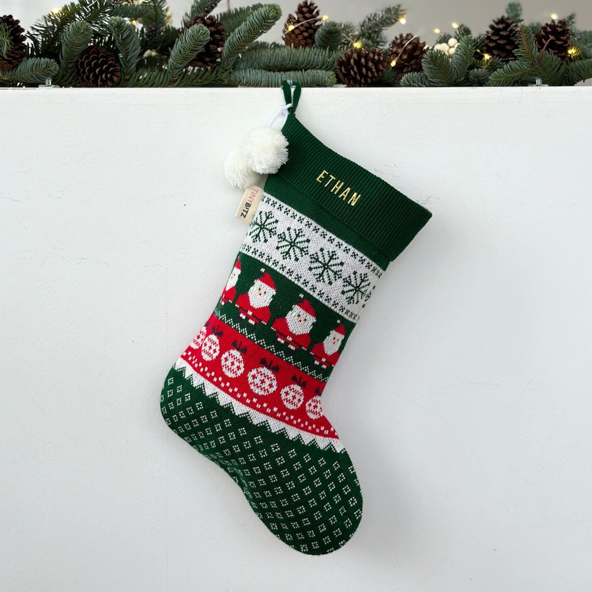 Personalized Christmas Stocking with Embroidery (Green)