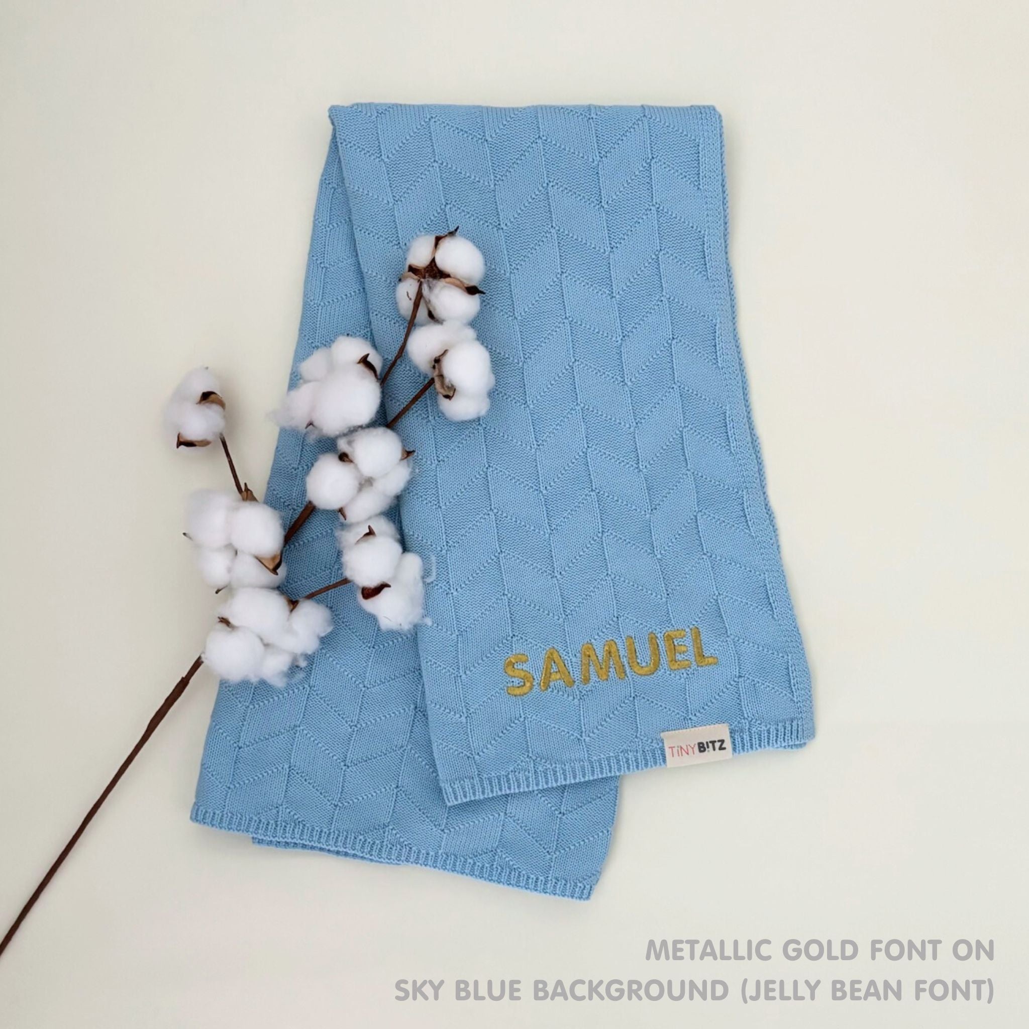 Personalized Baby Blanket with Embroidery (Herringbone)