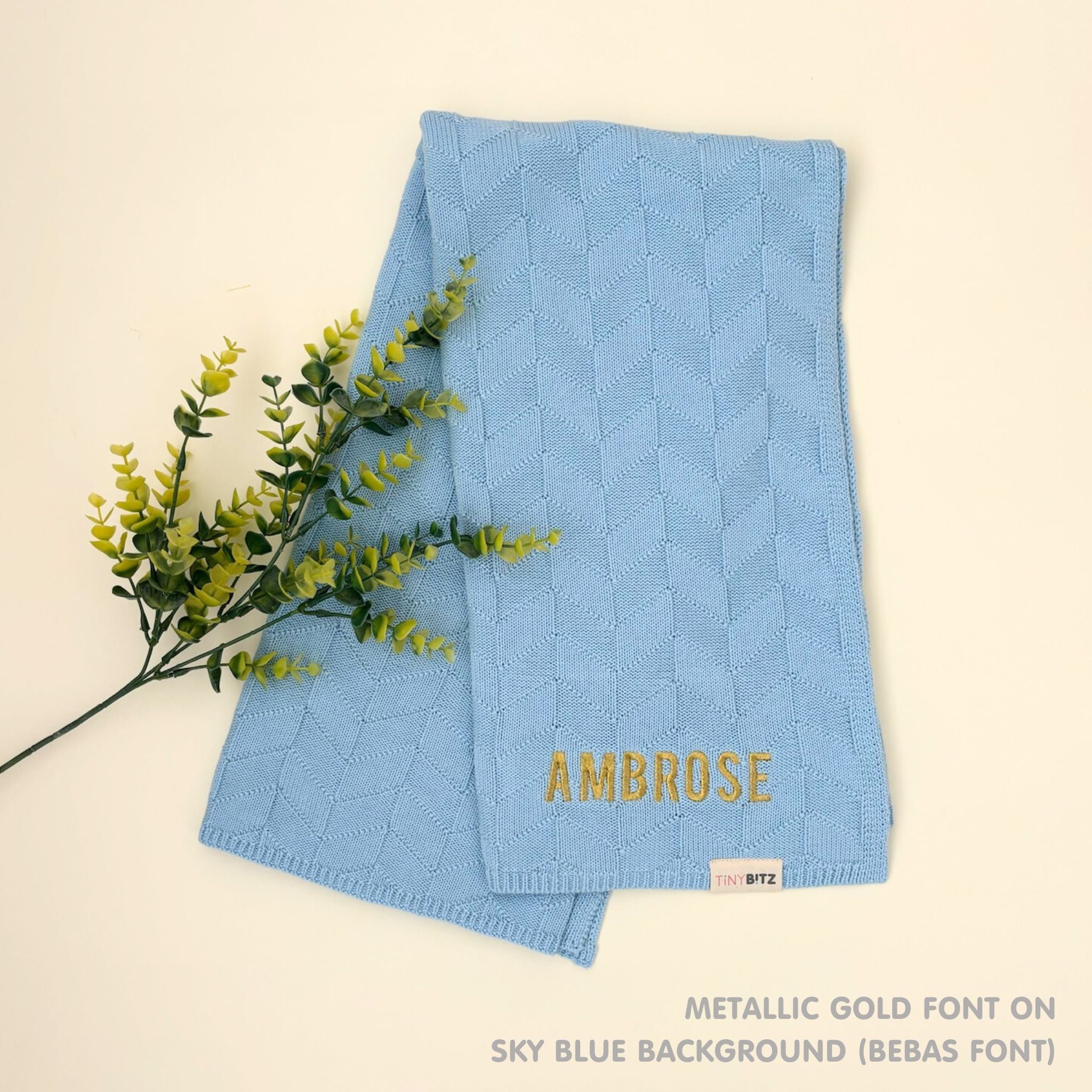 Personalized Baby Blanket with Embroidery (Herringbone)