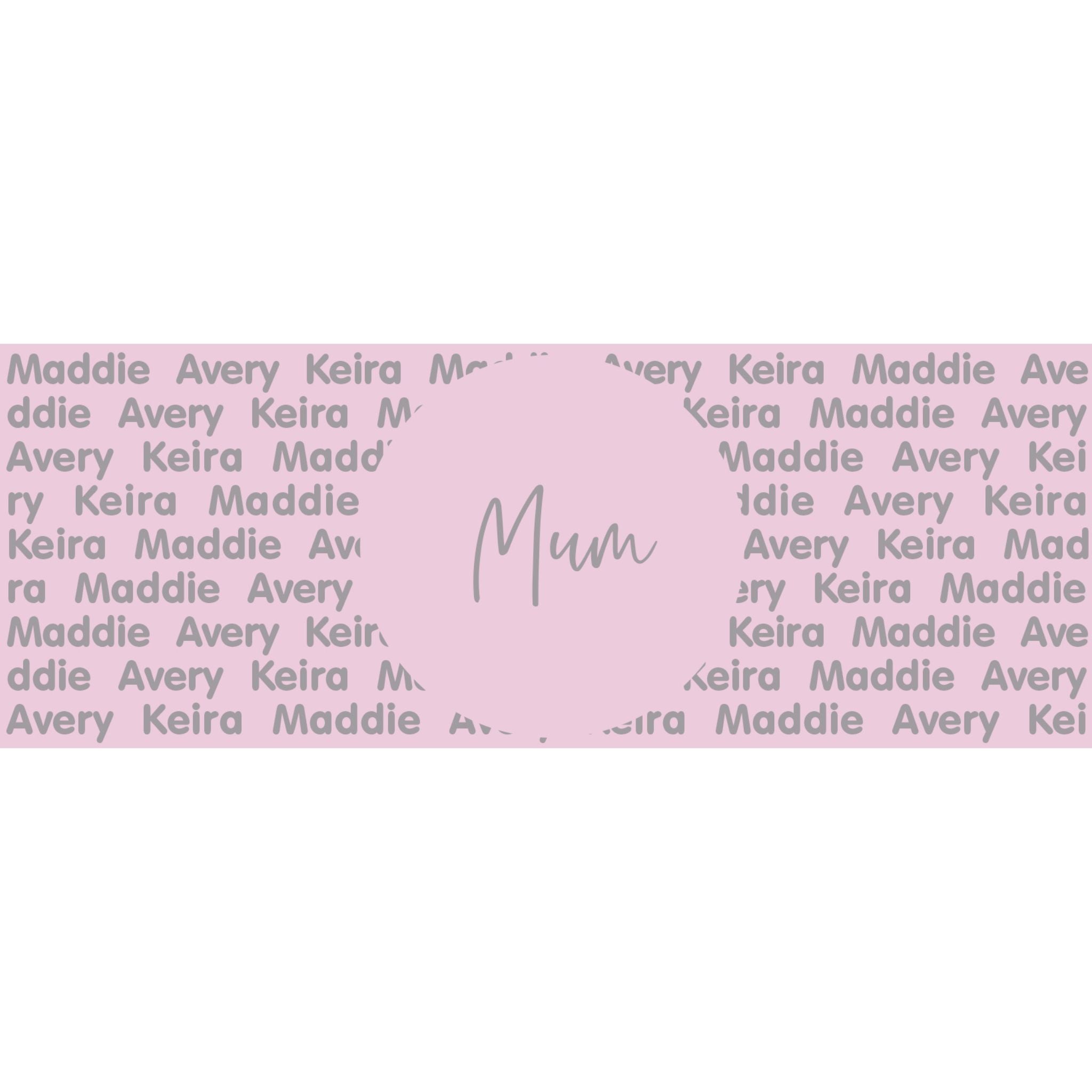 Customisable blanket with mum's name knitted in light pink and light grey, personalized by TinyBitz.