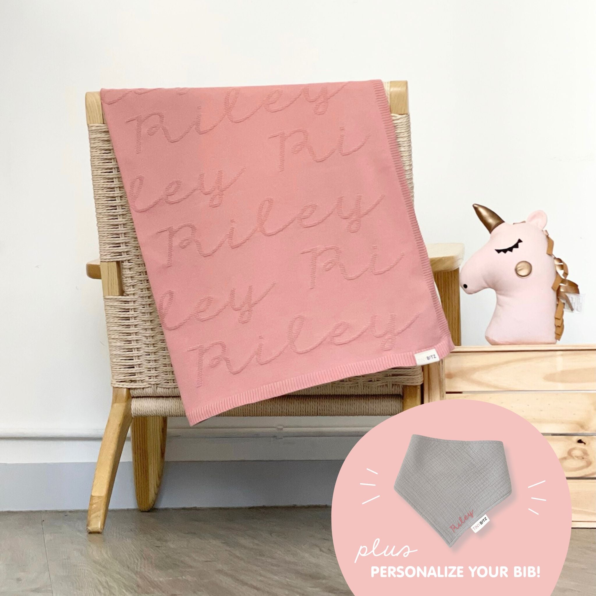 Personalized Summer Blanket and Bib Set for Babies (with Monogram)