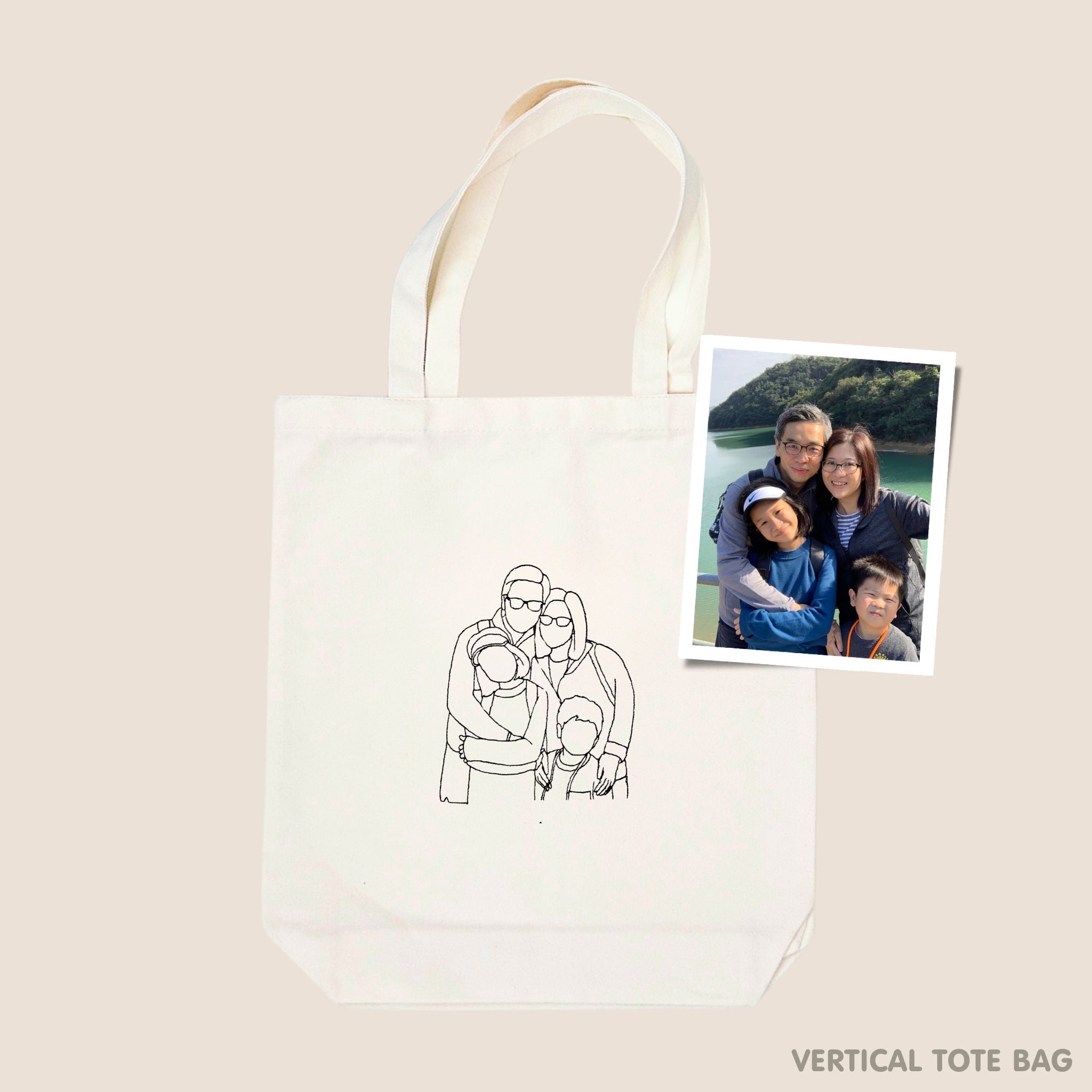 Custom Embroidered Portrait for Couples, Family, Pet Lovers (Tote Bag)