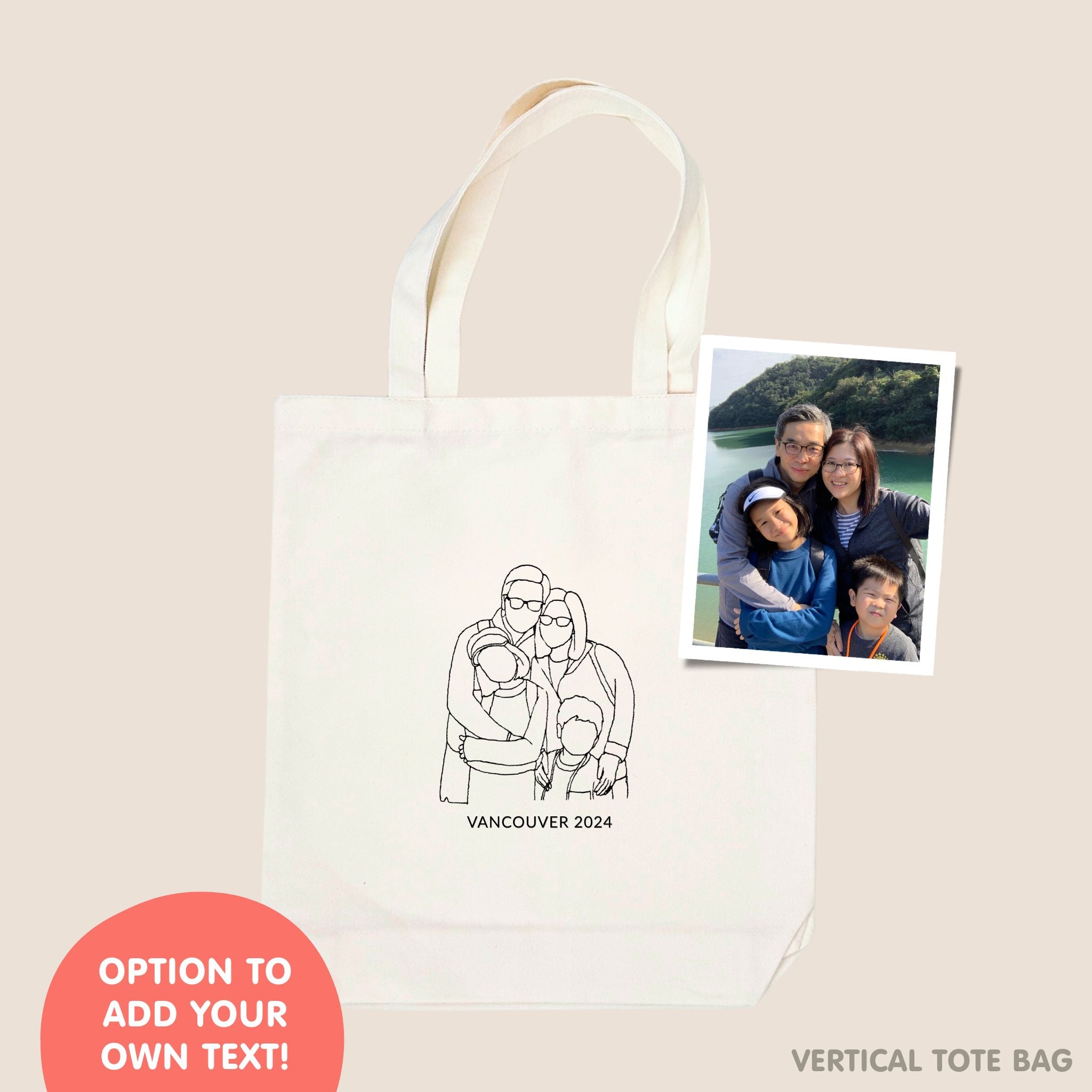 Custom Embroidered Portrait for Couples, Family, Pet Lovers (Tote Bag)