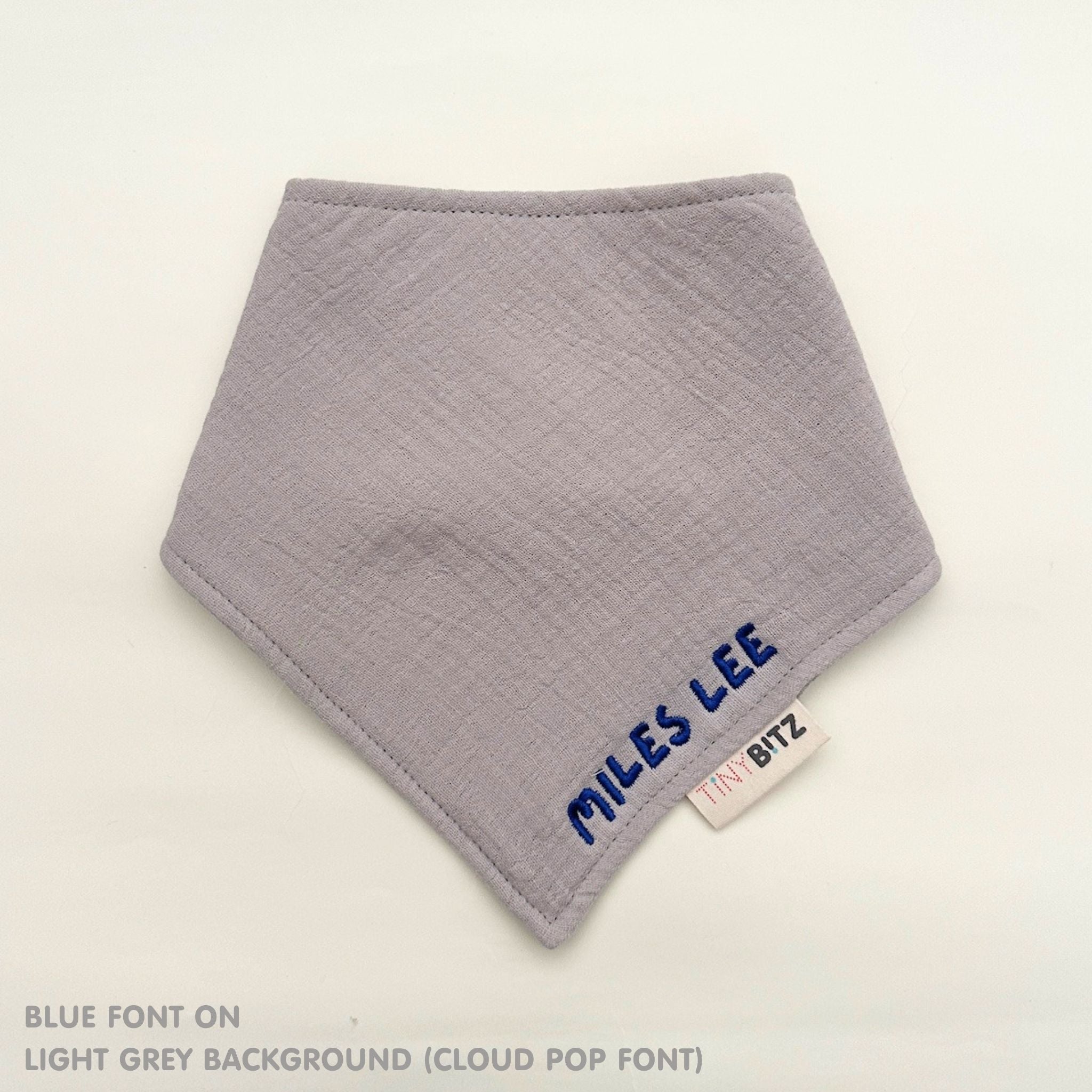 Personalized Organic Muslin Bib (Light Grey)