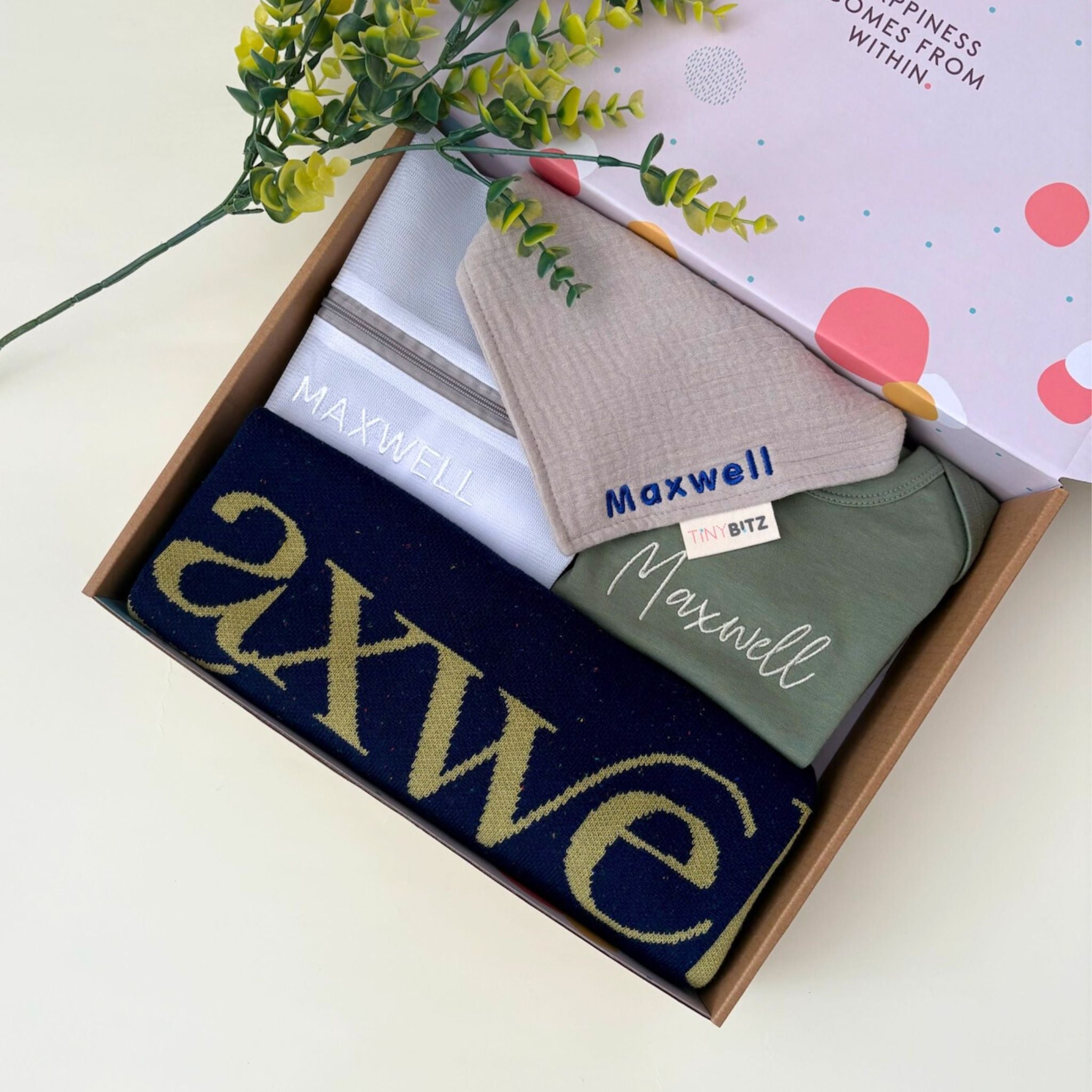 Personalized Confetti Blanket Set for Baby Boys (3pc Set)