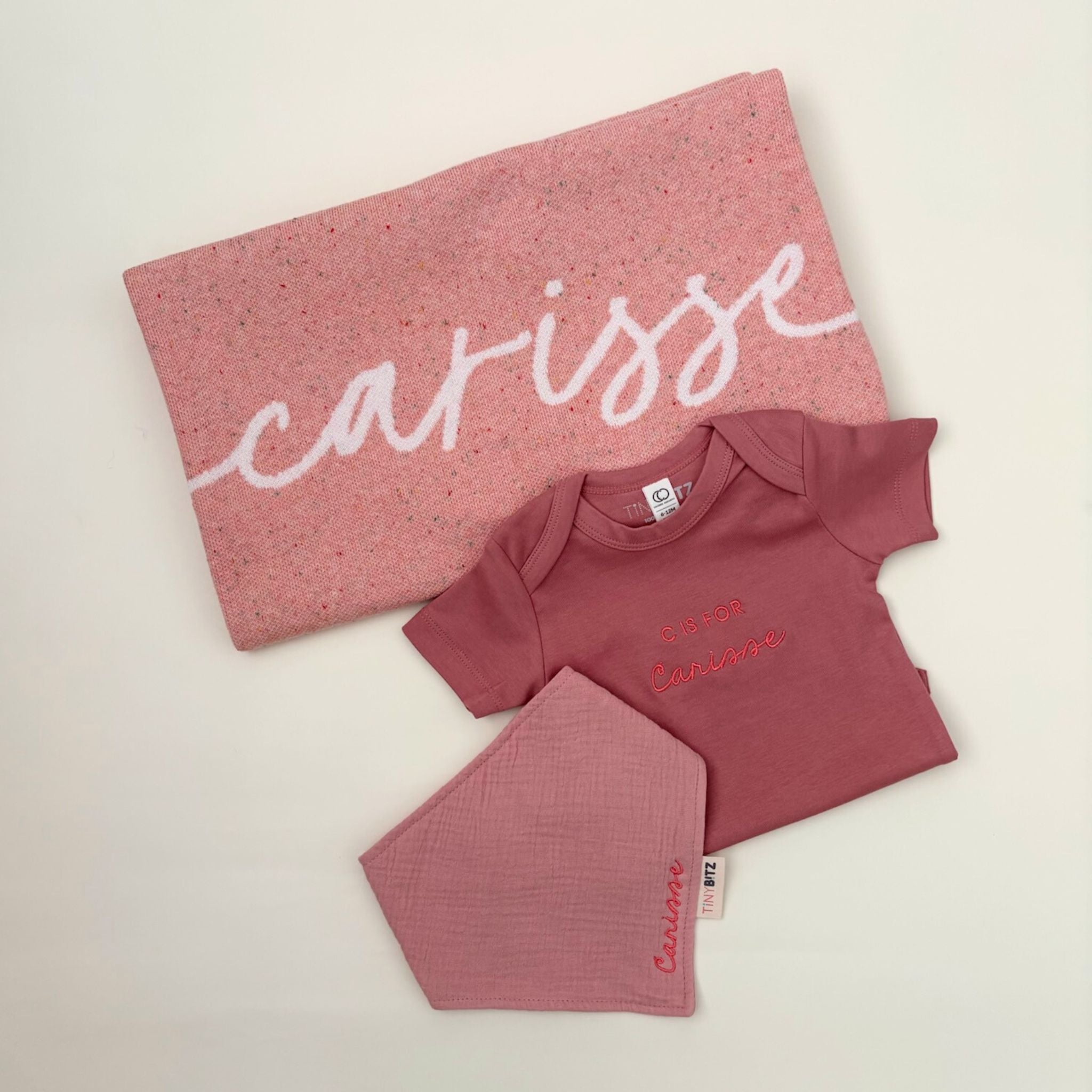Personalized Confetti Blanket Set for Baby Girls (3pc Set)