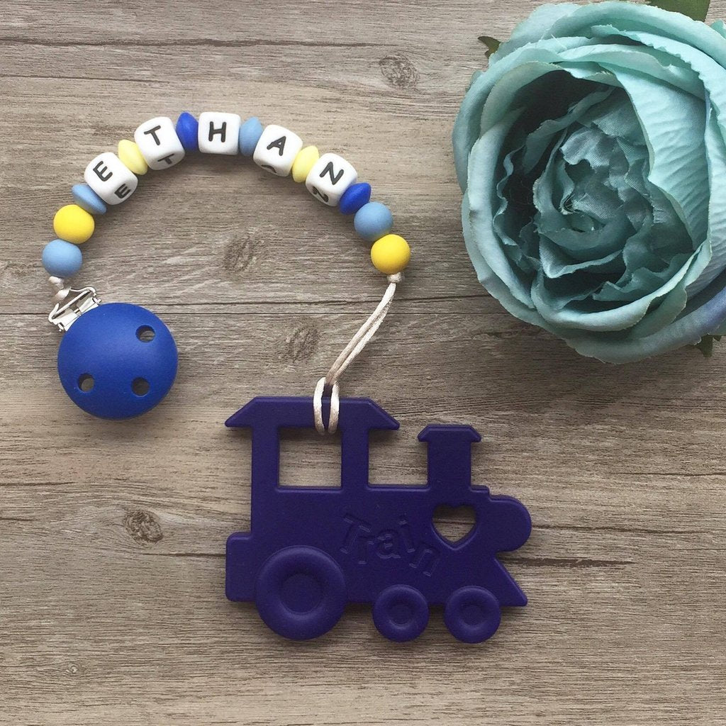 Personalized Teether: Train (Blue)