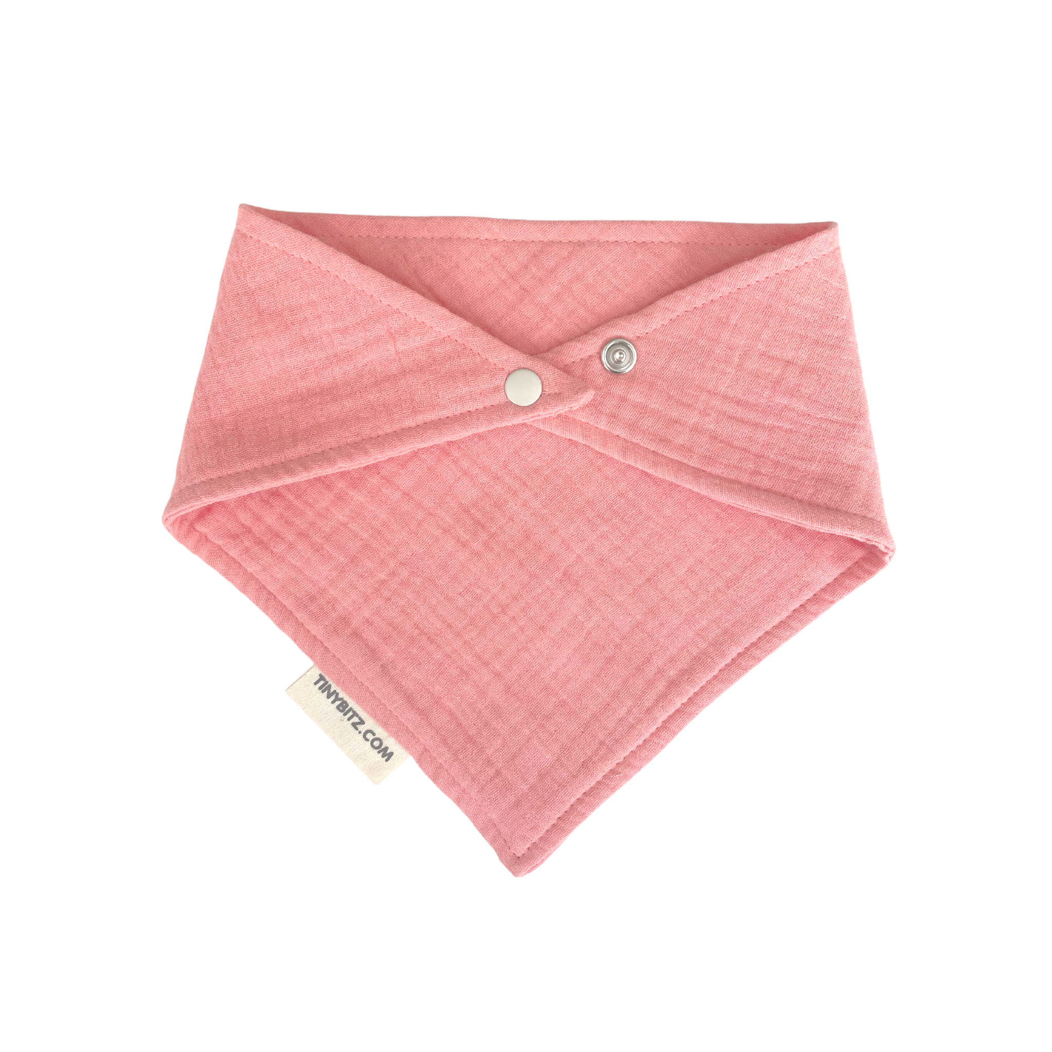 Baby bib in coral pink, personalised baby gift made from breathable muslin by TinyBitz.