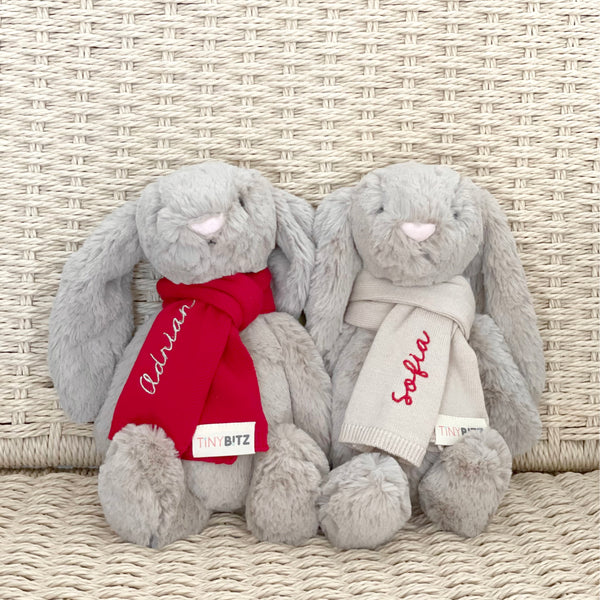Jellycat Bunny with Personalized Scarf (Red)