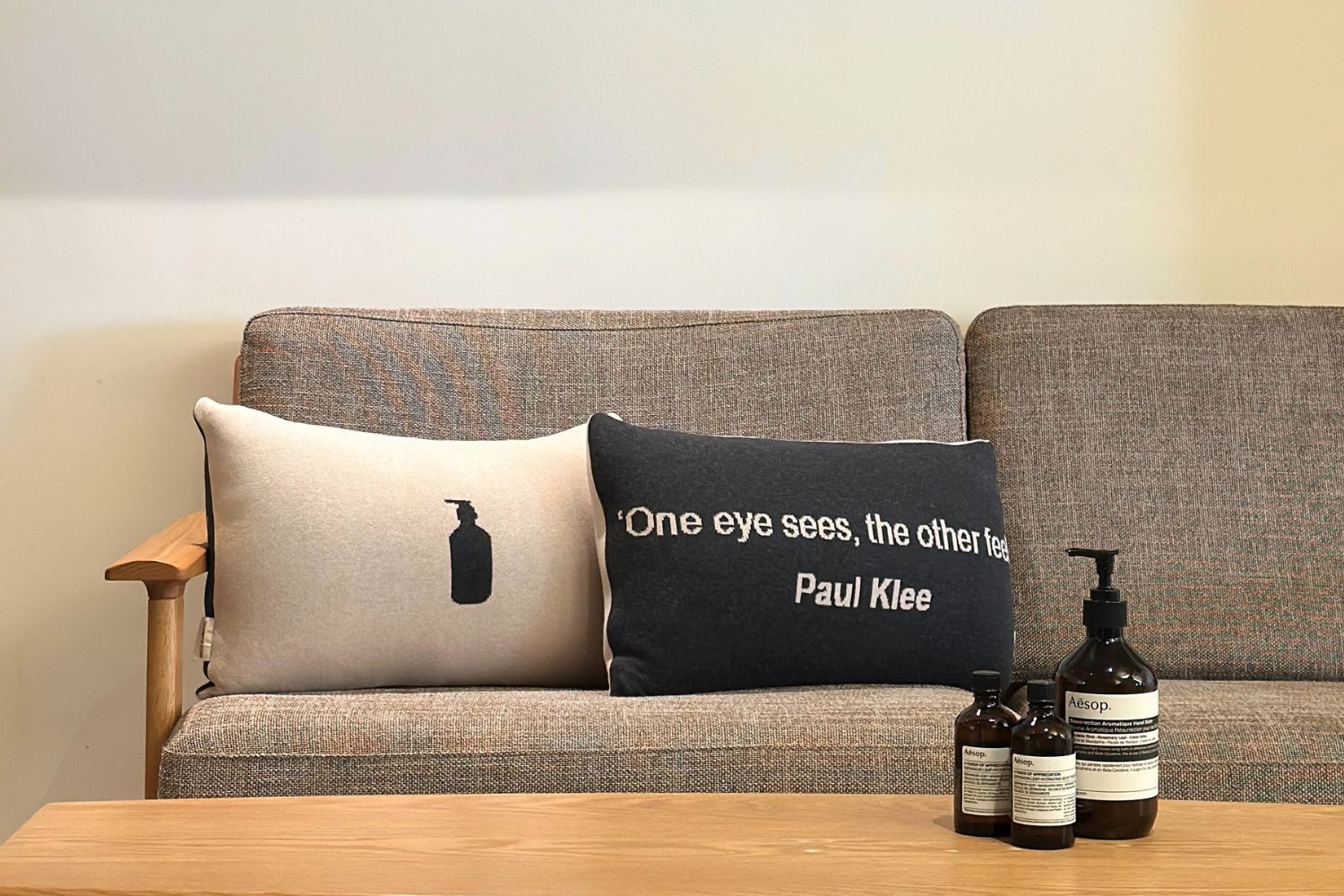 Aesop personalized cushion with company logo