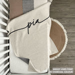 TinyBitz custom knitted blanket with baby's name on cream background with a confetti pattern, best gift to welcome a newborn baby.