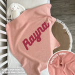 TinyBitz personalized name blanket in pink and rose pink with a confetti pattern, perfect gift for newborn babies and kids.