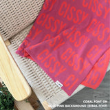 Personalised pet blanket in rose pink and coral knitted cotton, custom knitted dog blanket by TinyBitz, perfect gift for dog lovers.