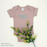 Organic cotton blush pink onesie for babies with embroidered name, personalized baby shower gift keepsake from TinyBitz.
