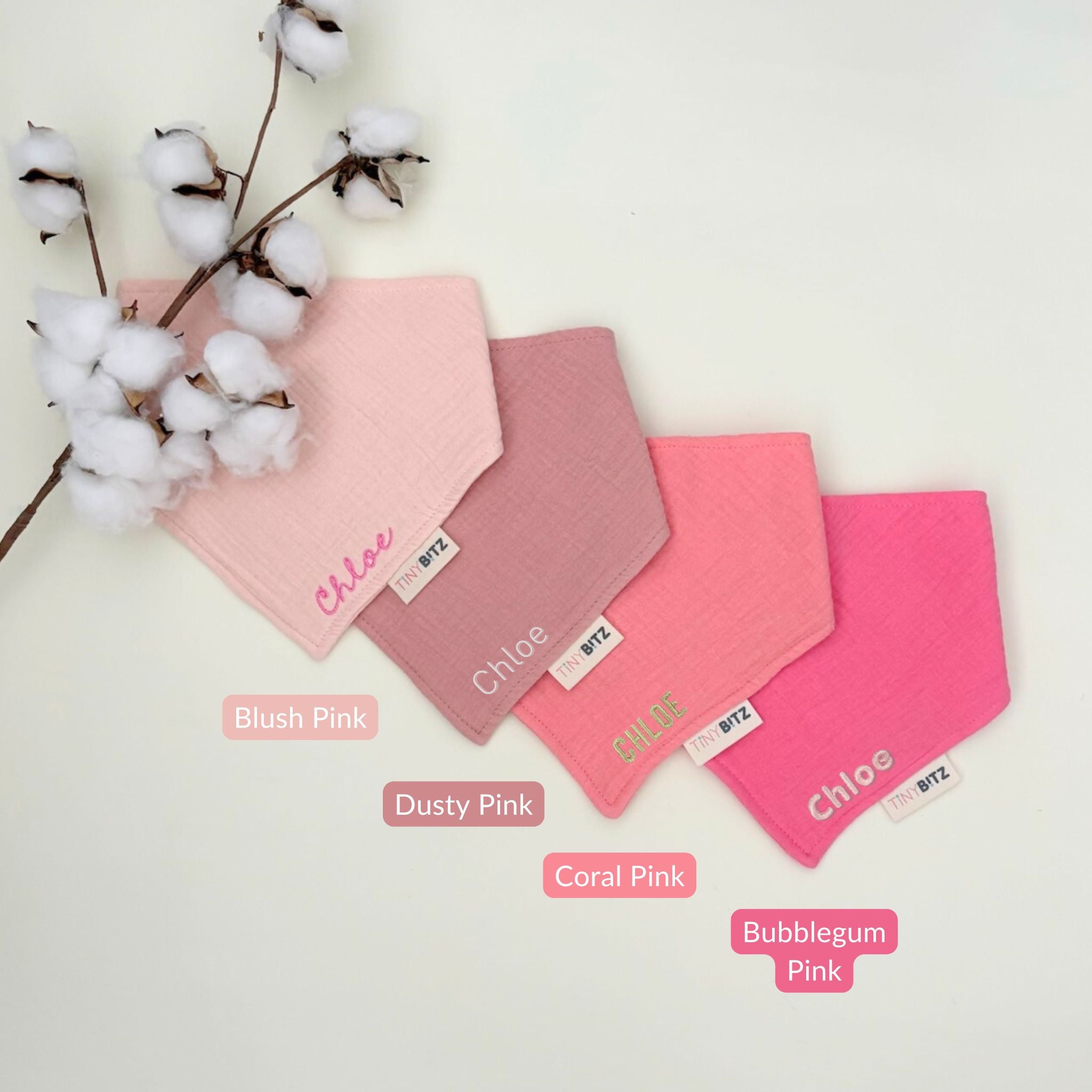 Personalized Organic Muslin Bib (Coral Pink)