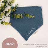 Personalized Organic Muslin Bib (Sea Mist)