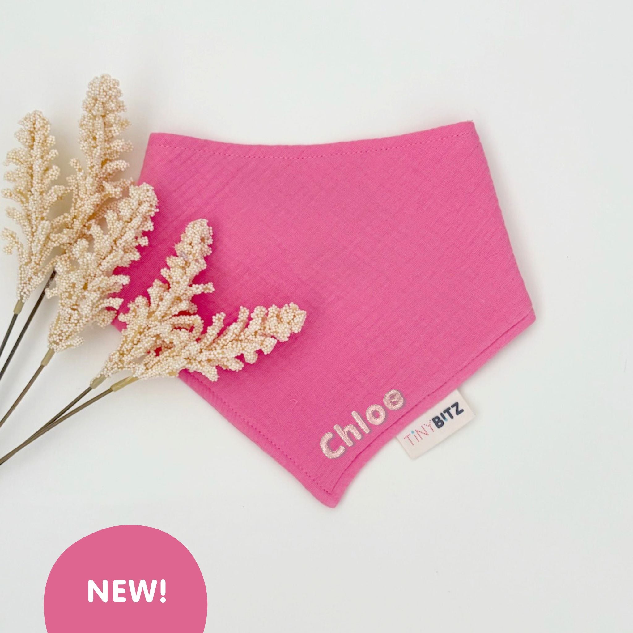 Personalized Organic Muslin Bib (Bubblegum Pink)