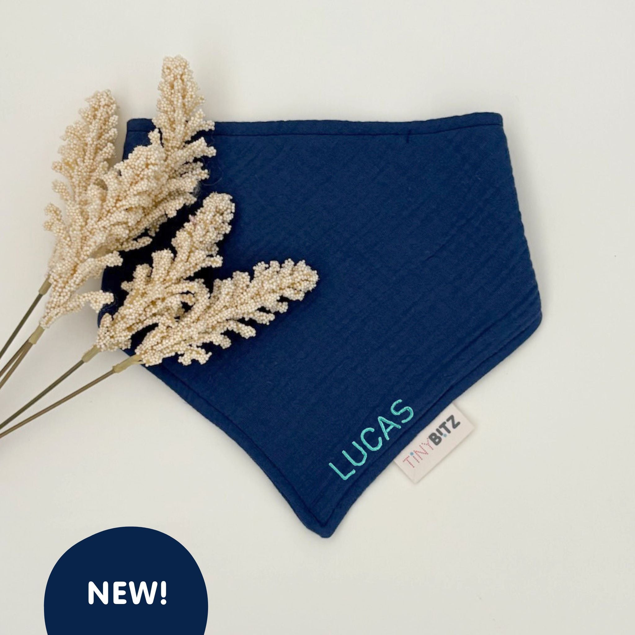 Personalized Organic Muslin Bib (Denim Blue)
